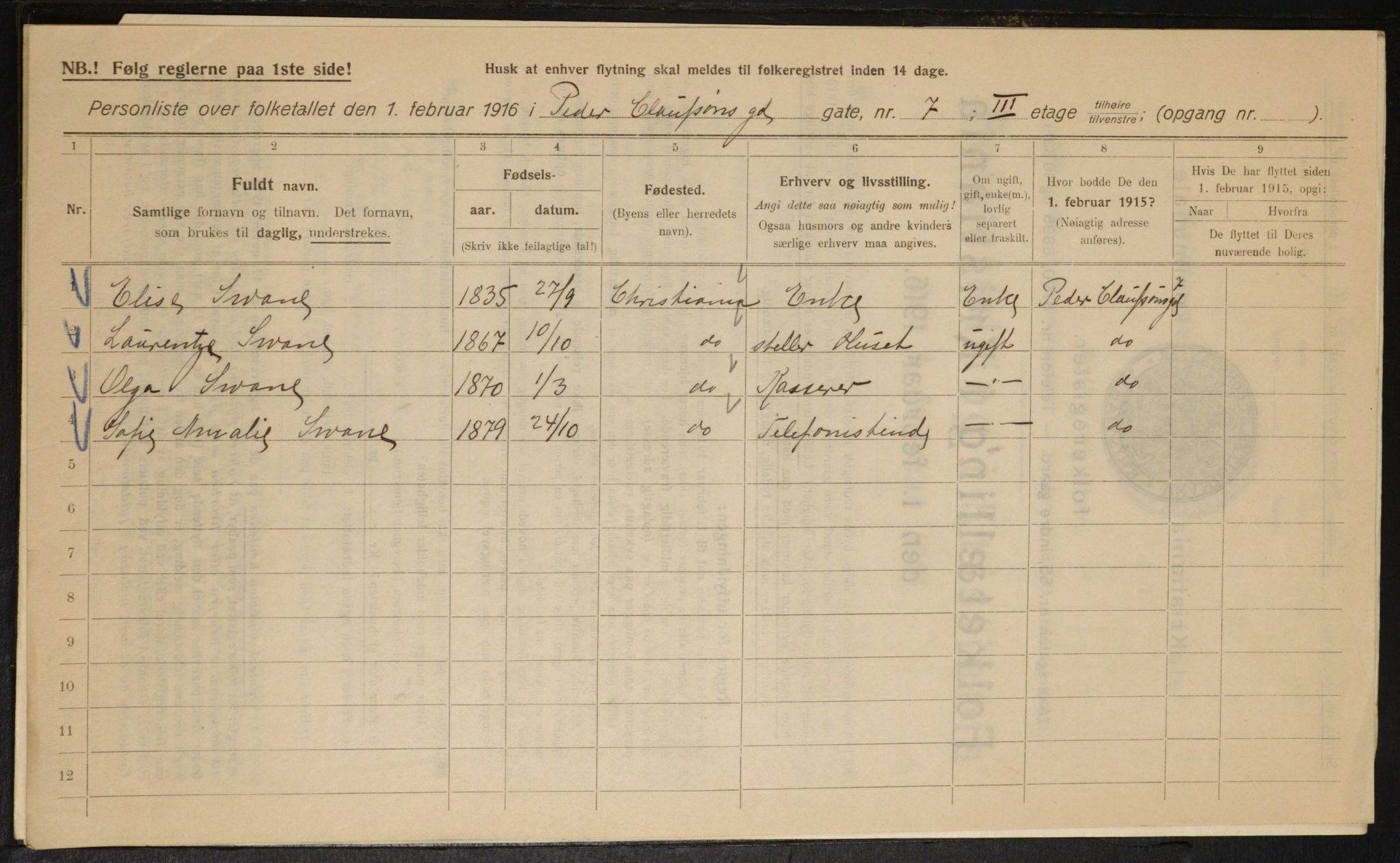 OBA, Kommunal folketelling 1.2.1916 for Kristiania, 1916, s. 80729