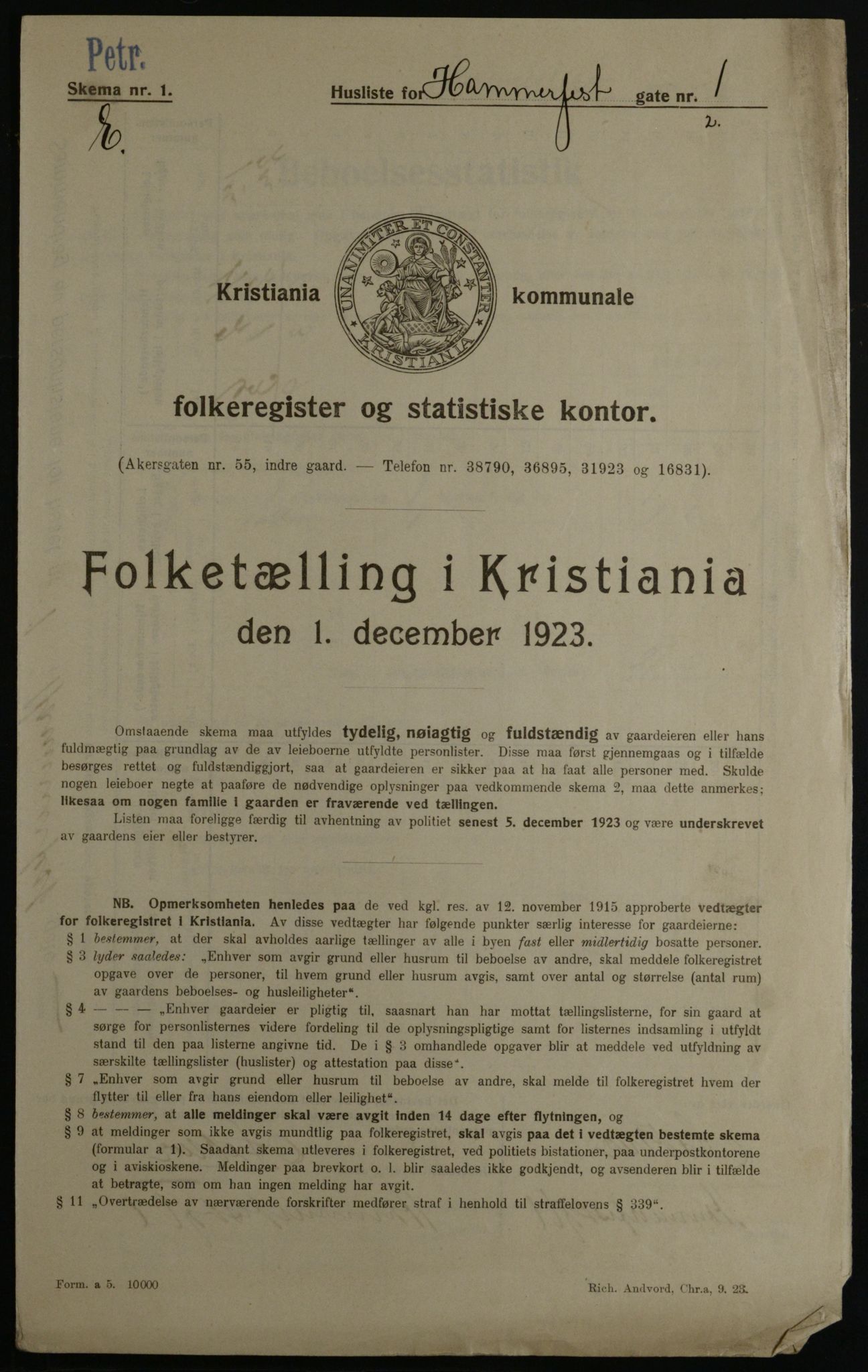 OBA, Kommunal folketelling 1.12.1923 for Kristiania, 1923, s. 38319