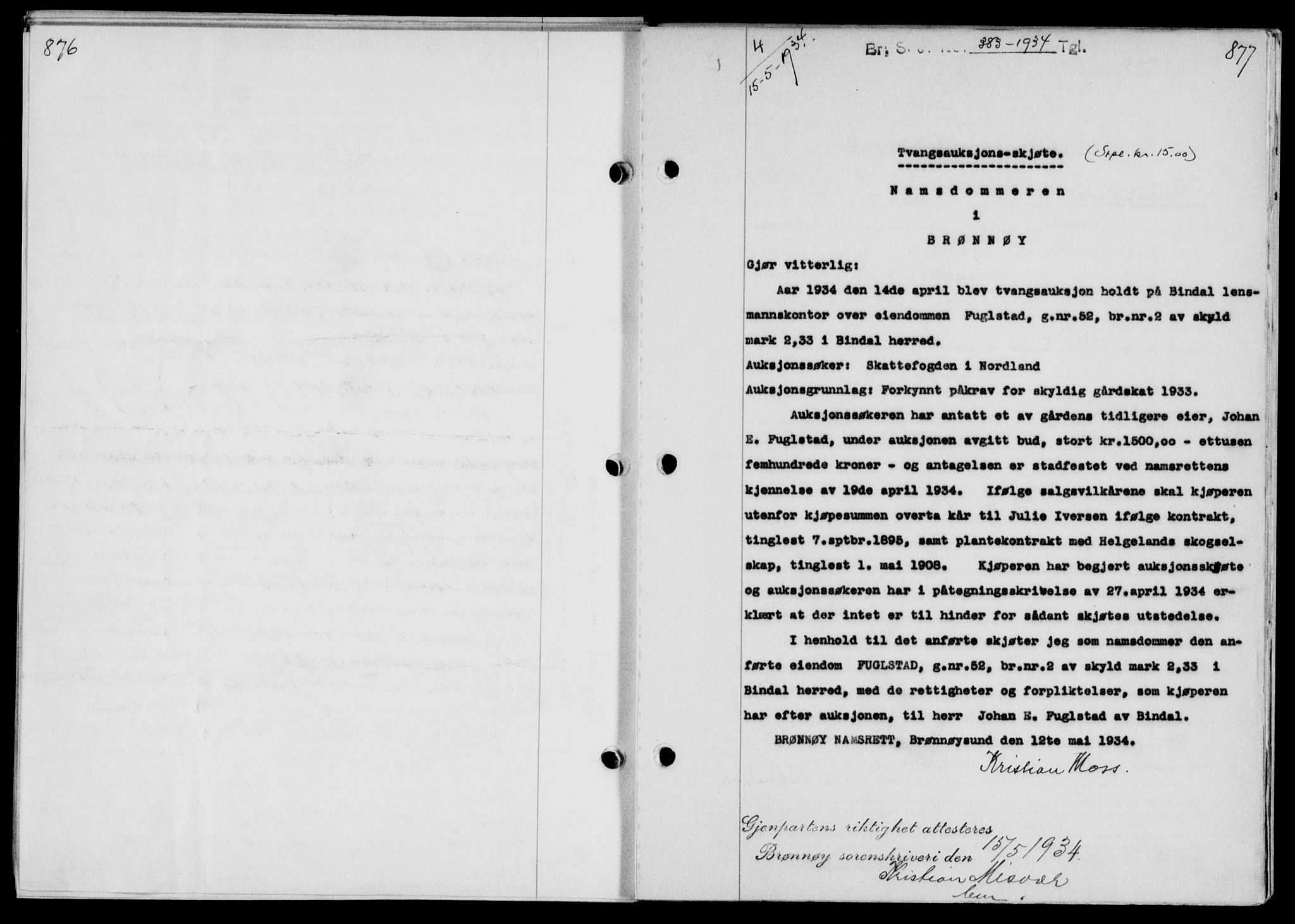 Brønnøy sorenskriveri, SAT/A-4170/1/2/2C/L0011: Pantebok nr. 11, 1933-1934, s. 876-877, Tingl.dato: 15.05.1934