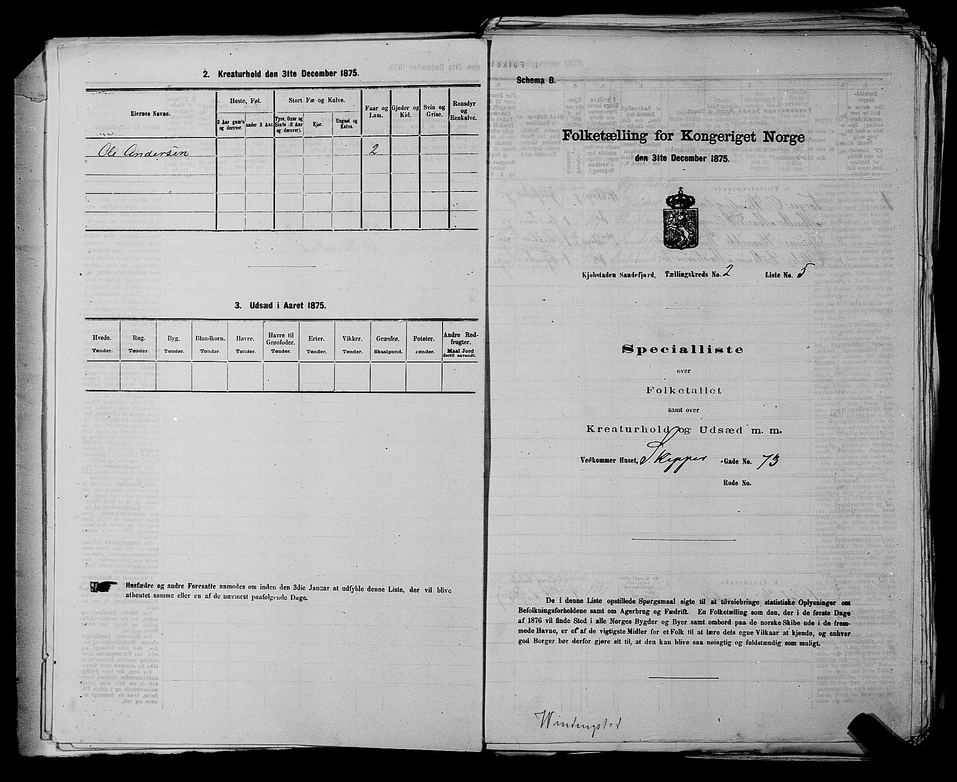 SAKO, Folketelling 1875 for 0706B Sandeherred prestegjeld, Sandefjord kjøpstad, 1875, s. 190