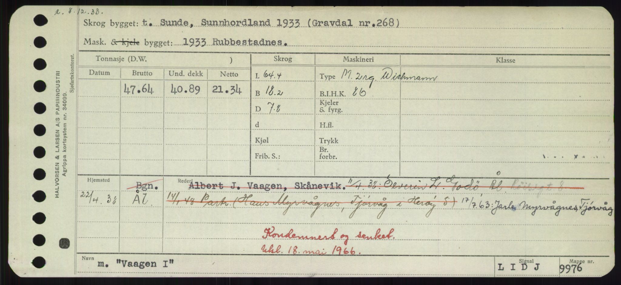 Sjøfartsdirektoratet med forløpere, Skipsmålingen, RA/S-1627/H/Hd/L0042: Fartøy, Vi-We, s. 167