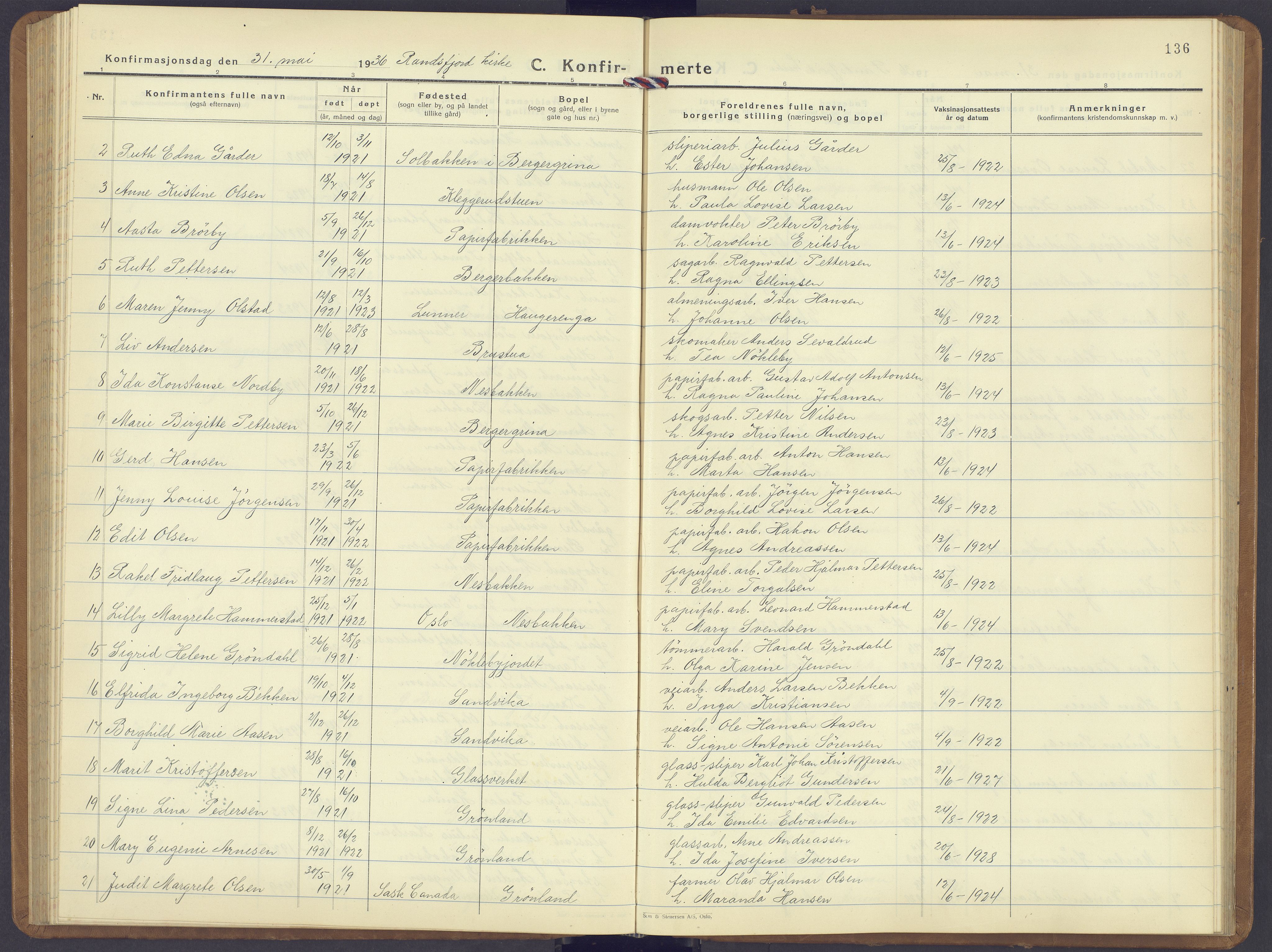 Jevnaker prestekontor, AV/SAH-PREST-116/H/Ha/Hab/L0006: Klokkerbok nr. 6, 1930-1945, s. 136