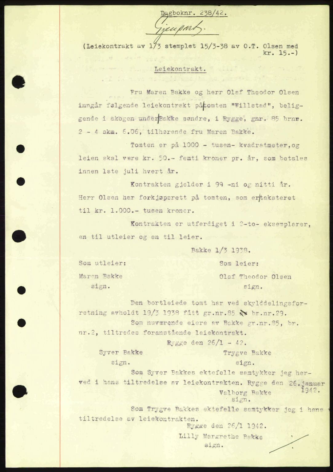 Moss sorenskriveri, SAO/A-10168: Pantebok nr. A9, 1941-1942, Dagboknr: 238/1942