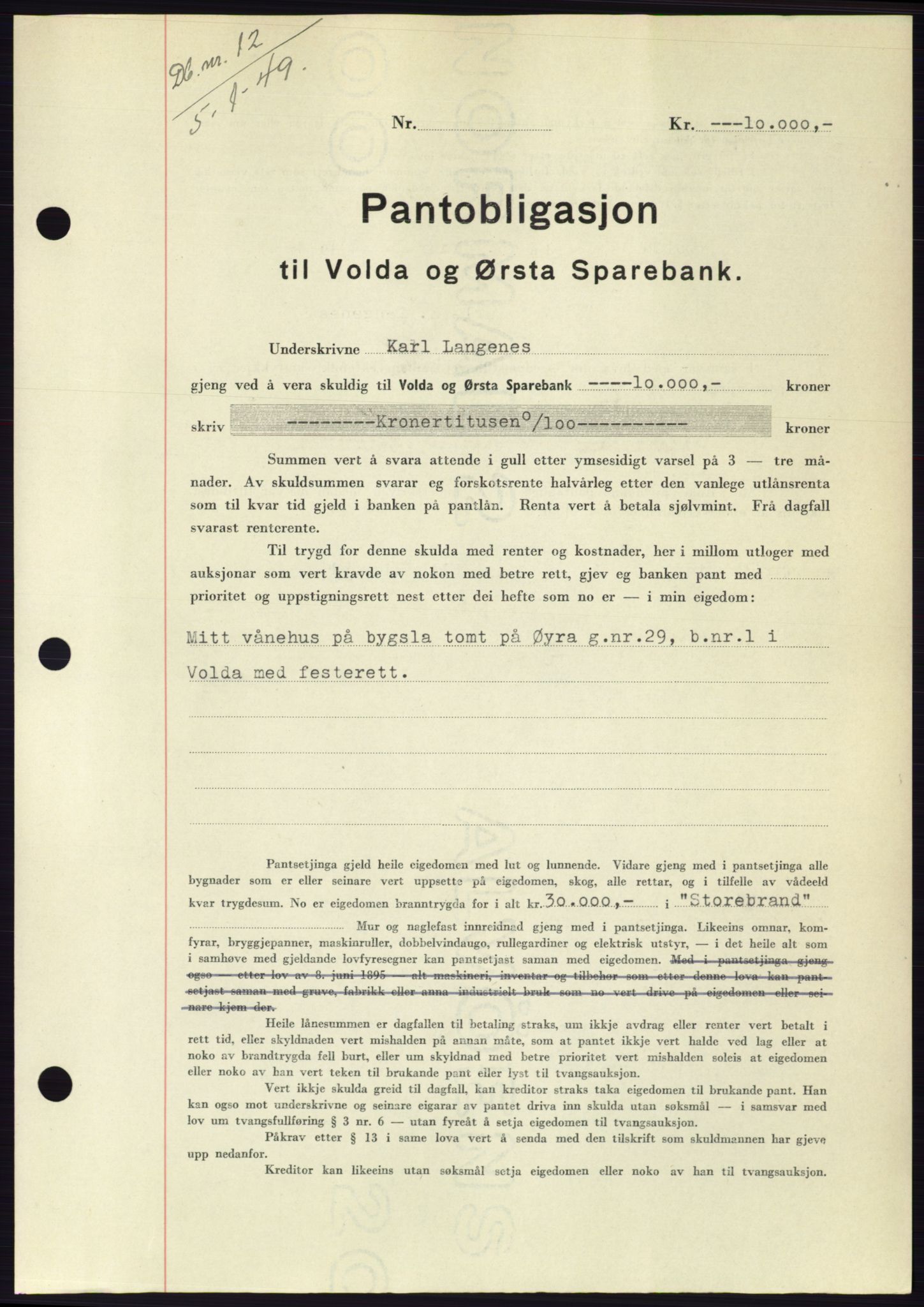 Søre Sunnmøre sorenskriveri, SAT/A-4122/1/2/2C/L0116: Pantebok nr. 4B, 1948-1949, Dagboknr: 12/1949