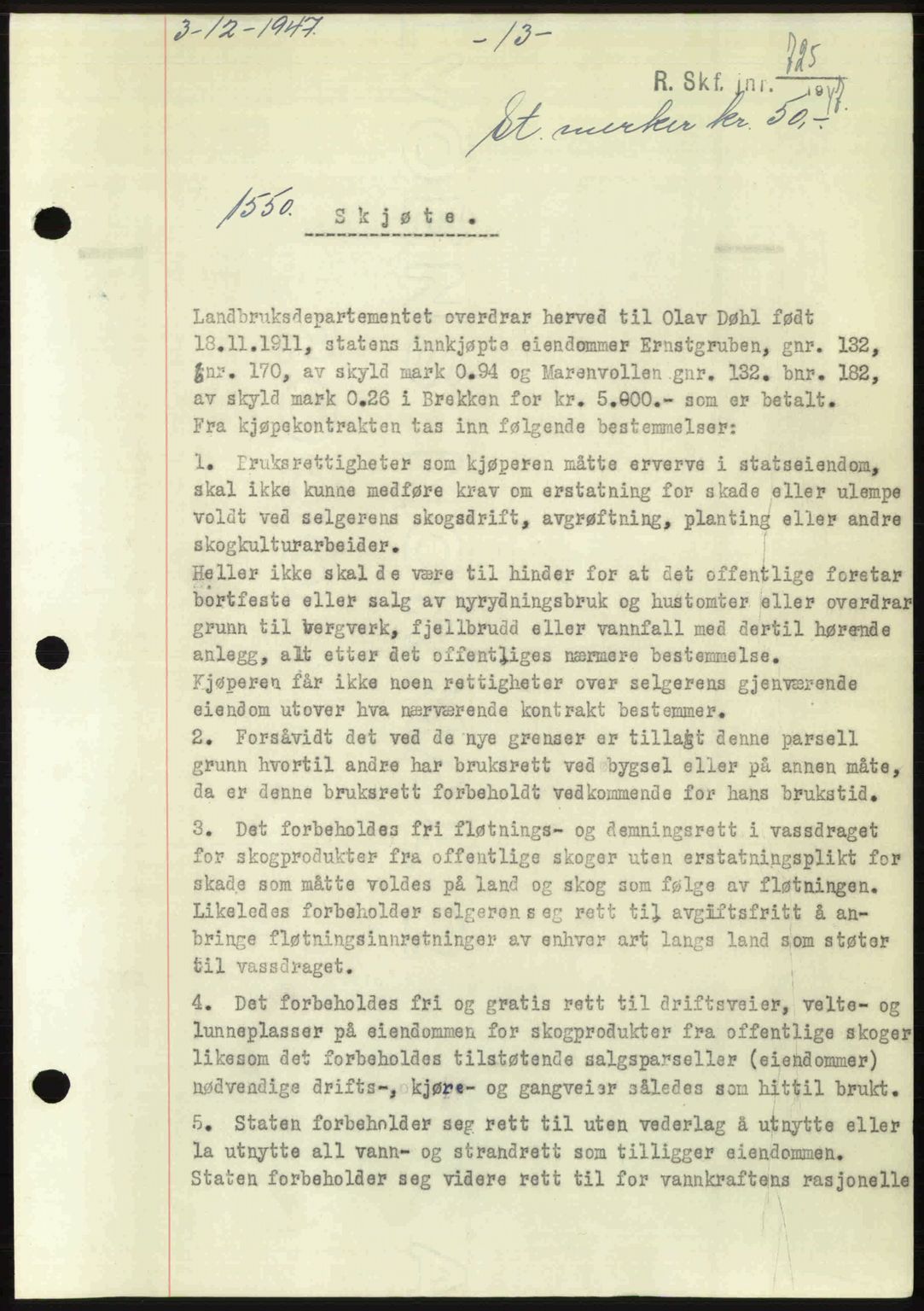 Gauldal sorenskriveri, SAT/A-0014/1/2/2C: Pantebok nr. A5, 1947-1948, Dagboknr: 1550/1947
