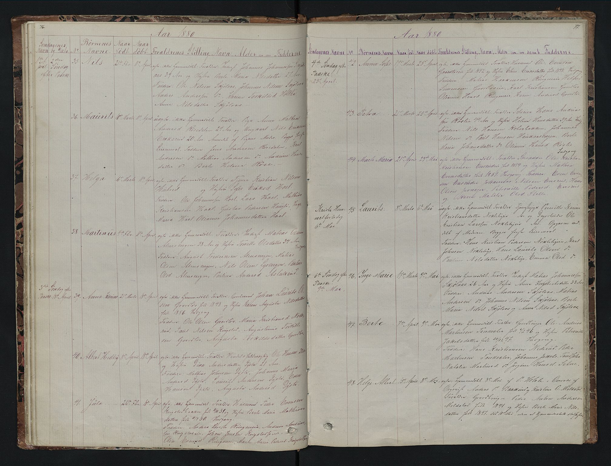 Vestre Toten prestekontor, AV/SAH-PREST-108/H/Ha/Hab/L0007: Klokkerbok nr. 7, 1872-1900, s. 76-77