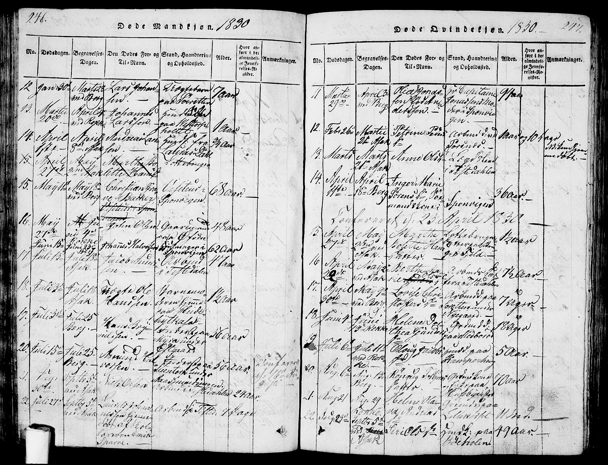 Berg prestekontor Kirkebøker, AV/SAO-A-10902/G/Ga/L0001: Klokkerbok nr. I 1, 1815-1832, s. 246-247