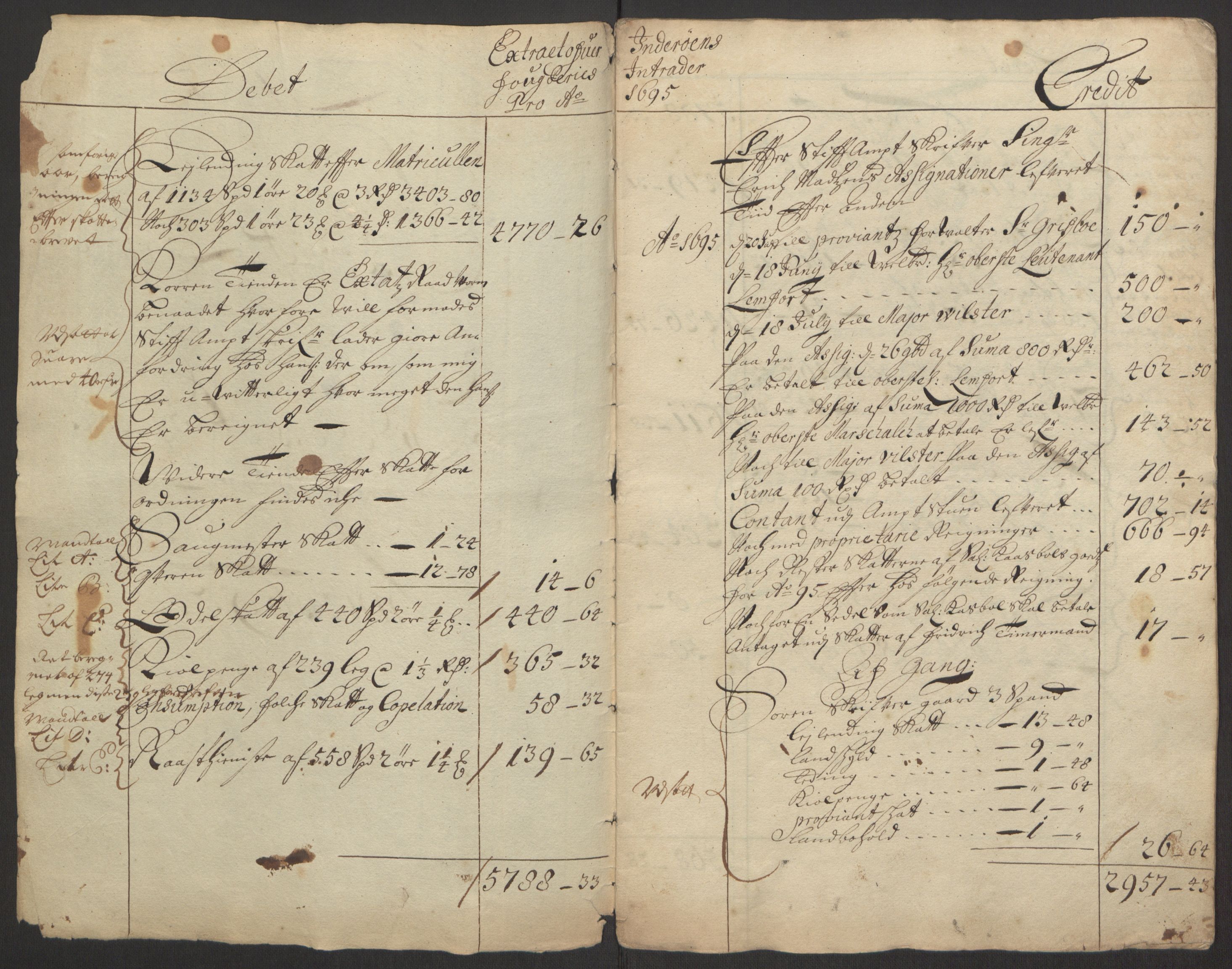 Rentekammeret inntil 1814, Reviderte regnskaper, Fogderegnskap, AV/RA-EA-4092/R63/L4309: Fogderegnskap Inderøy, 1695-1697, s. 5