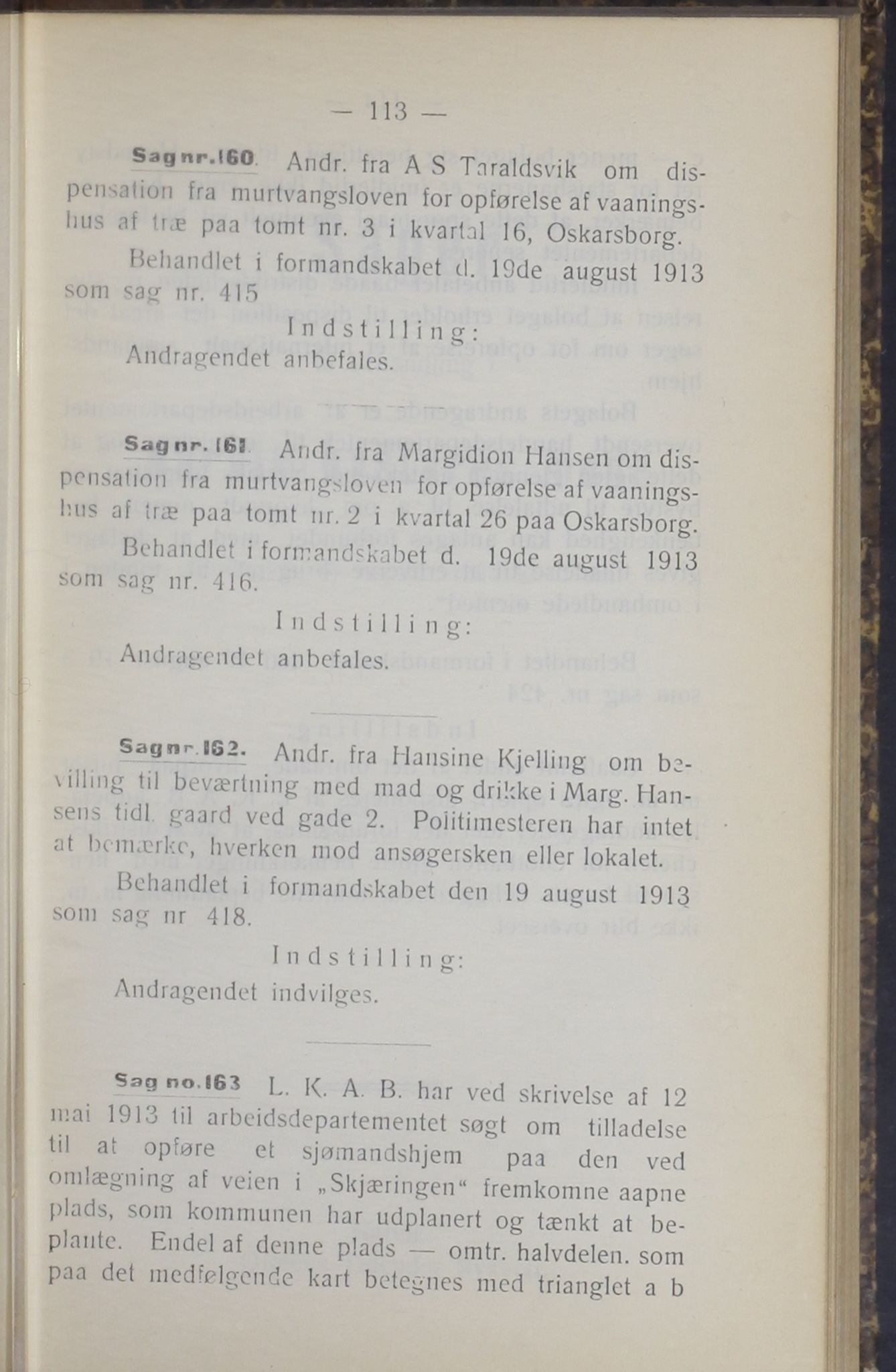 Narvik kommune. Formannskap , AIN/K-18050.150/A/Ab/L0003: Møtebok, 1913