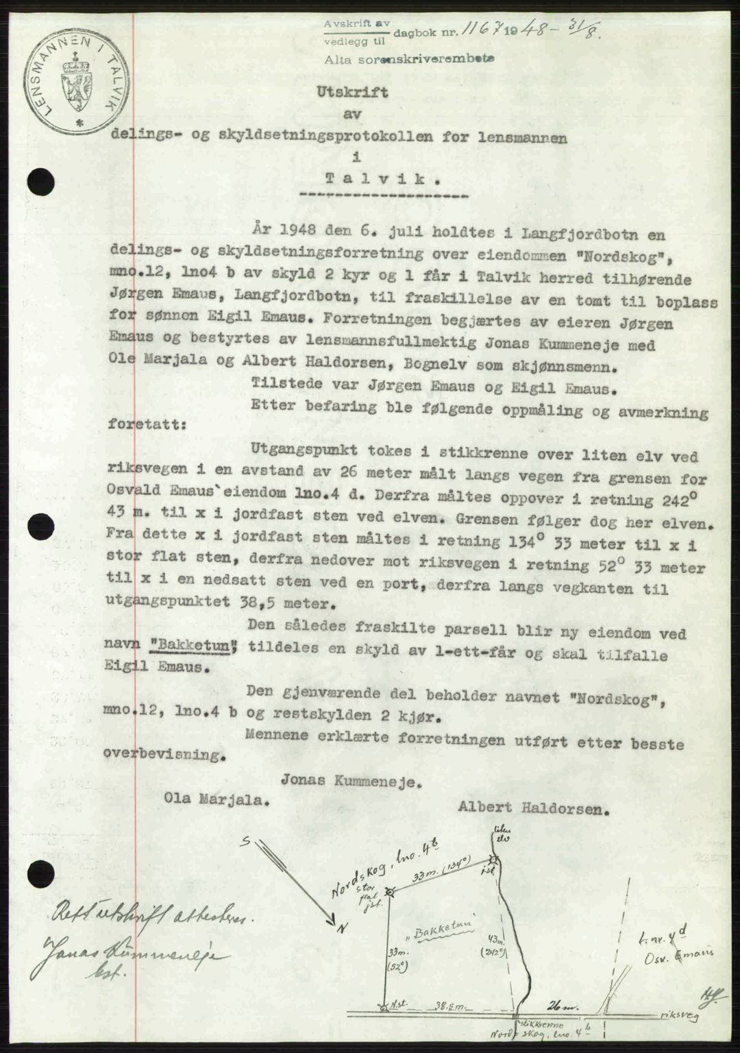 Alta fogderi/sorenskriveri, SATØ/SATØ-5/1/K/Kd/L0037pantebok: Pantebok nr. 39-40, 1948-1949, Dagboknr: 1167/1948