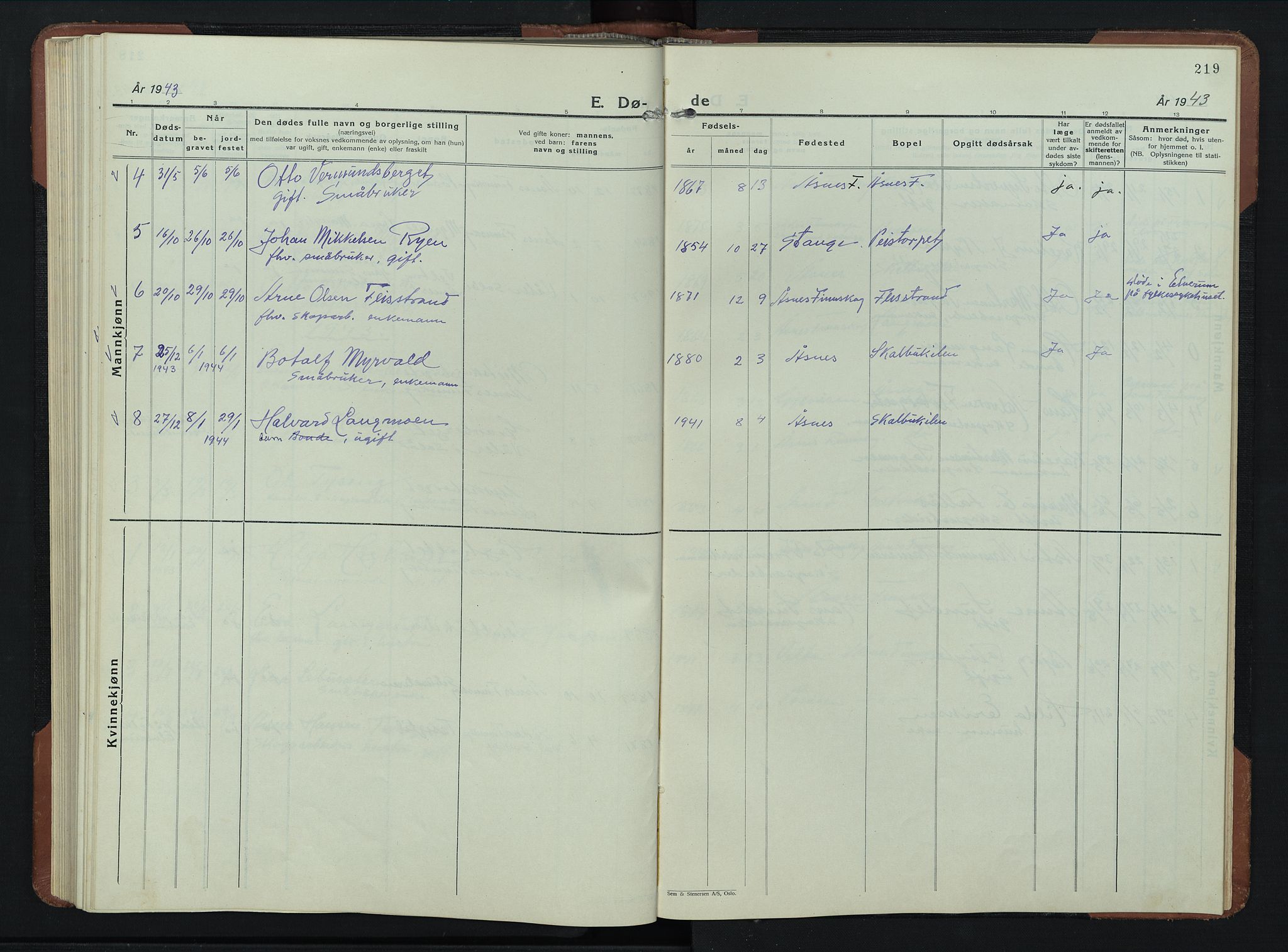 Åsnes prestekontor, AV/SAH-PREST-042/H/Ha/Hab/L0009: Klokkerbok nr. 9, 1930-1954, s. 219