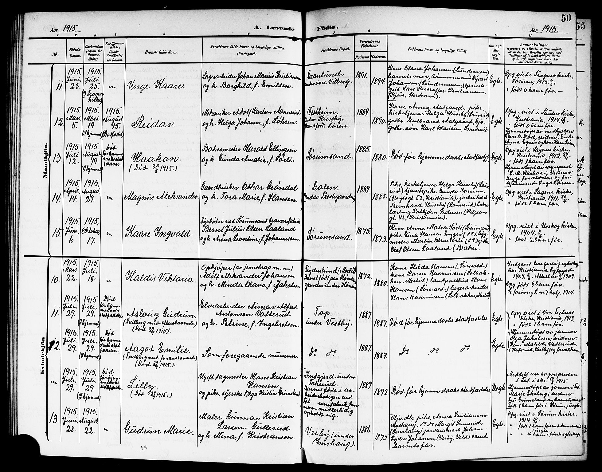 Sørum prestekontor Kirkebøker, AV/SAO-A-10303/G/Ga/L0007: Klokkerbok nr. I 7, 1907-1917, s. 50