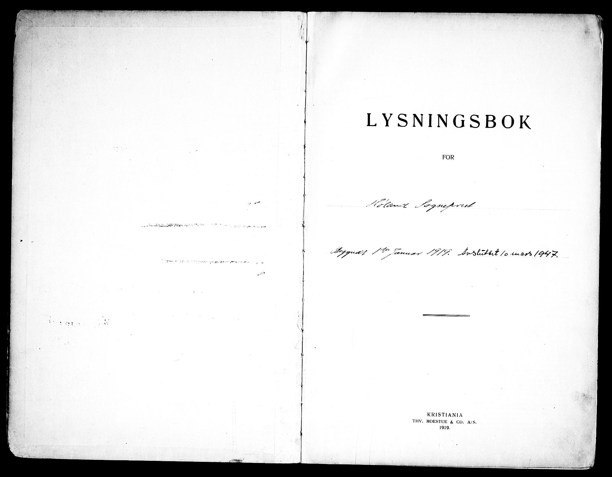 Høland prestekontor Kirkebøker, SAO/A-10346a/H/Ha/L0001: Lysningsprotokoll nr. I 1, 1919-1947