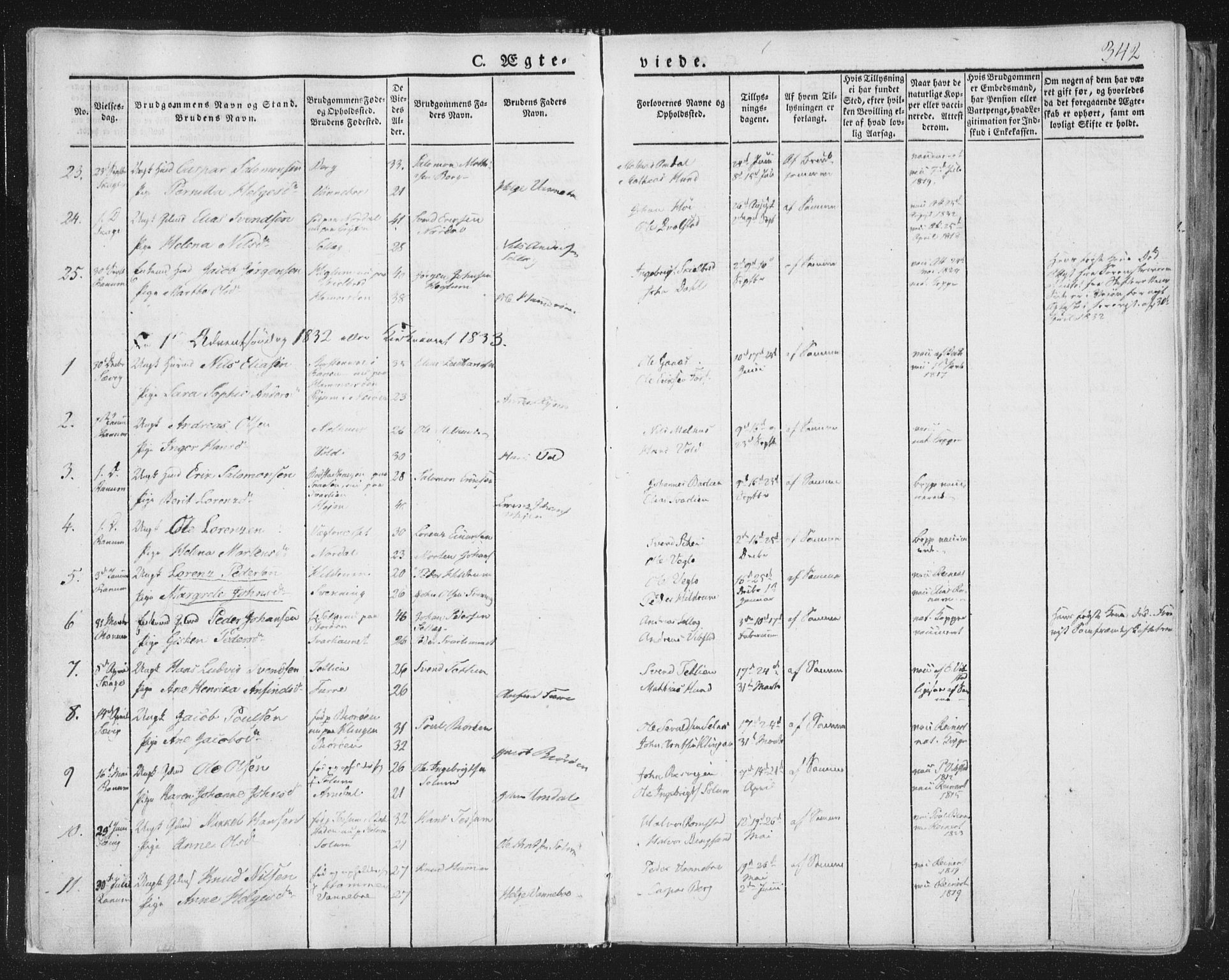 Ministerialprotokoller, klokkerbøker og fødselsregistre - Nord-Trøndelag, AV/SAT-A-1458/764/L0552: Ministerialbok nr. 764A07b, 1824-1865, s. 342