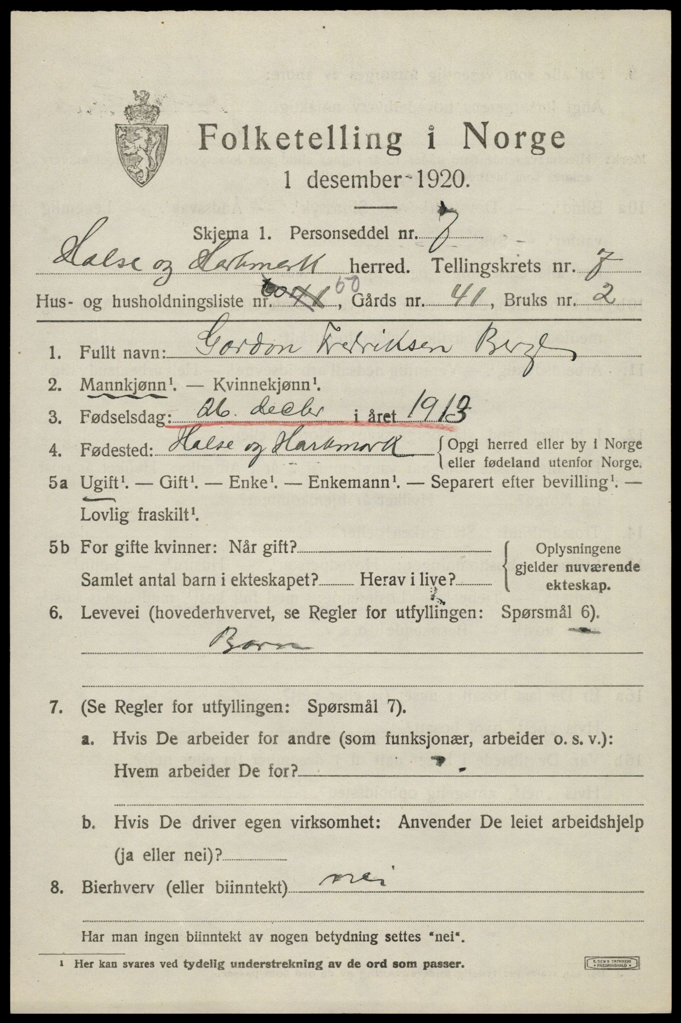 SAK, Folketelling 1920 for 1019 Halse og Harkmark herred, 1920, s. 4231