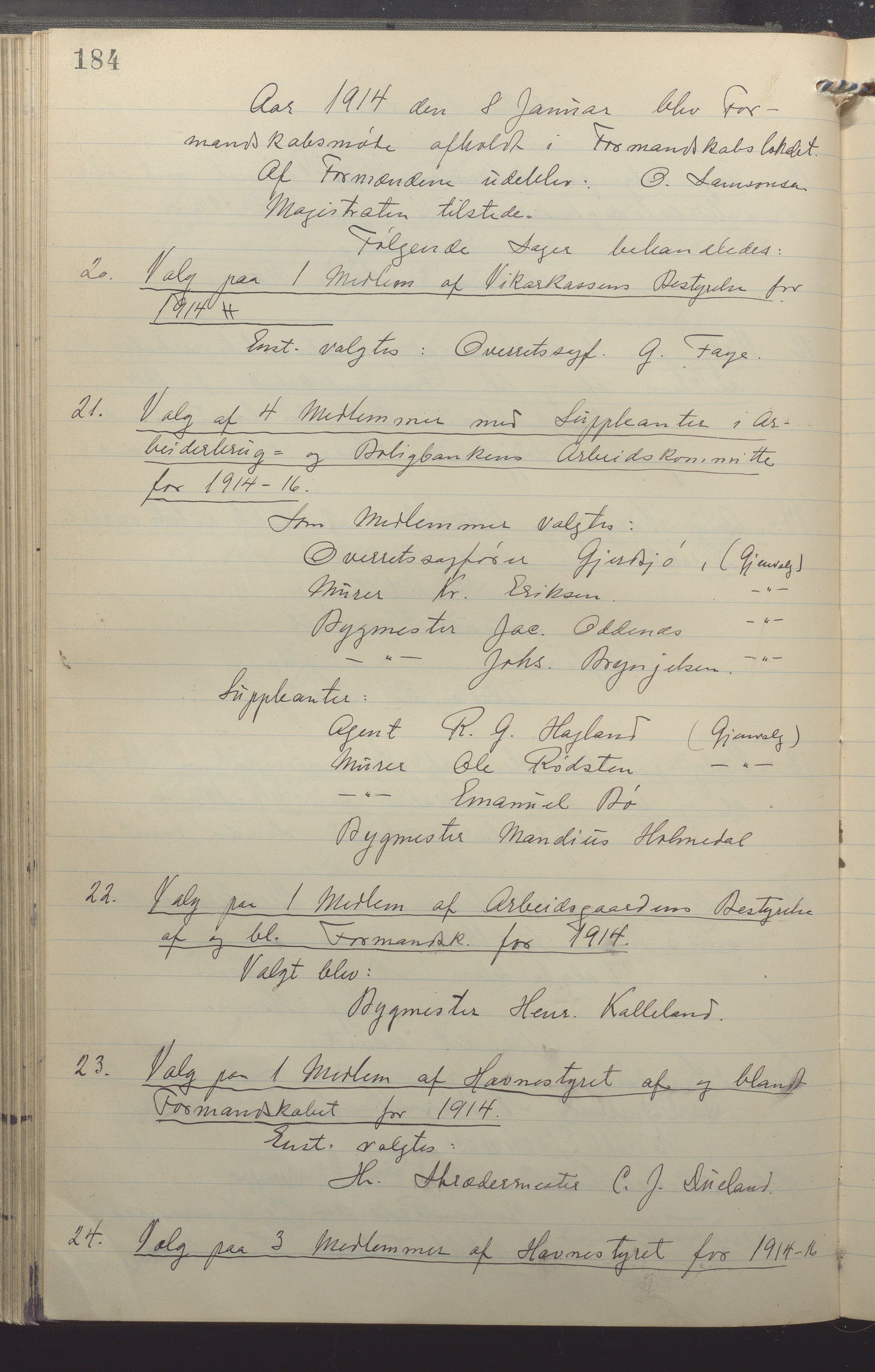 Haugesund kommune - Formannskapet, IKAR/X-0001/A/L0011: Møtebok, 1912-1916, s. 184