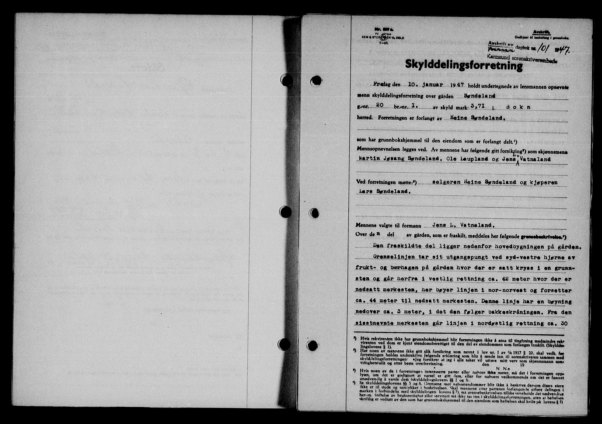 Karmsund sorenskriveri, SAST/A-100311/01/II/IIB/L0089: Pantebok nr. 69A, 1947-1947, Dagboknr: 101/1947