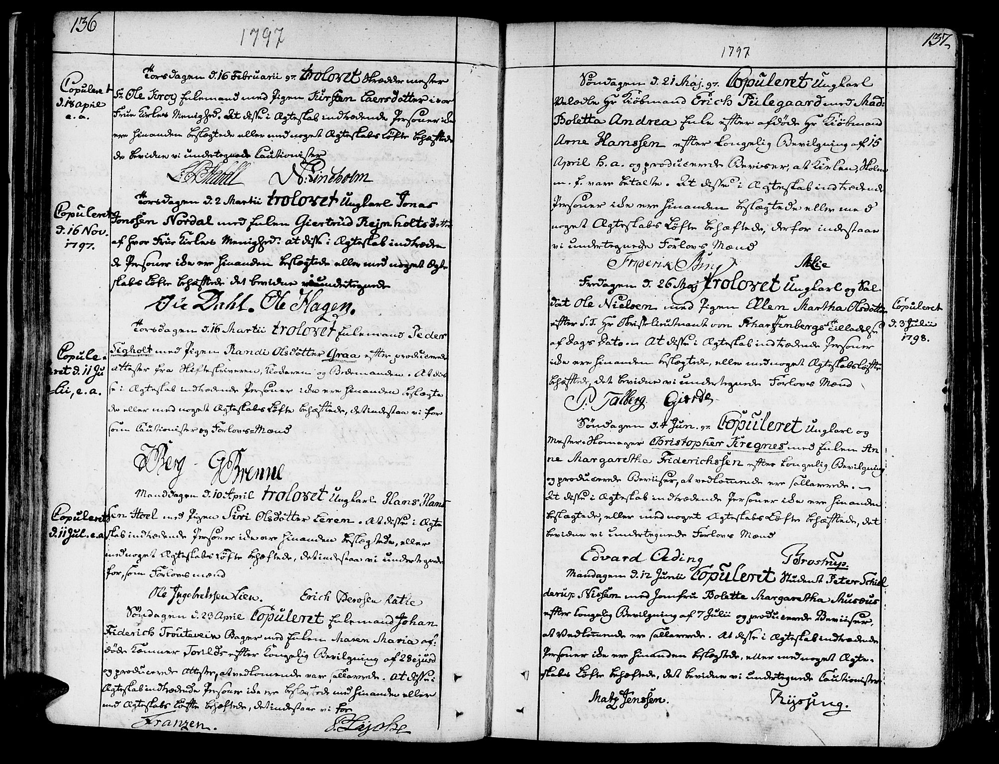 Ministerialprotokoller, klokkerbøker og fødselsregistre - Sør-Trøndelag, SAT/A-1456/602/L0105: Ministerialbok nr. 602A03, 1774-1814, s. 136-137