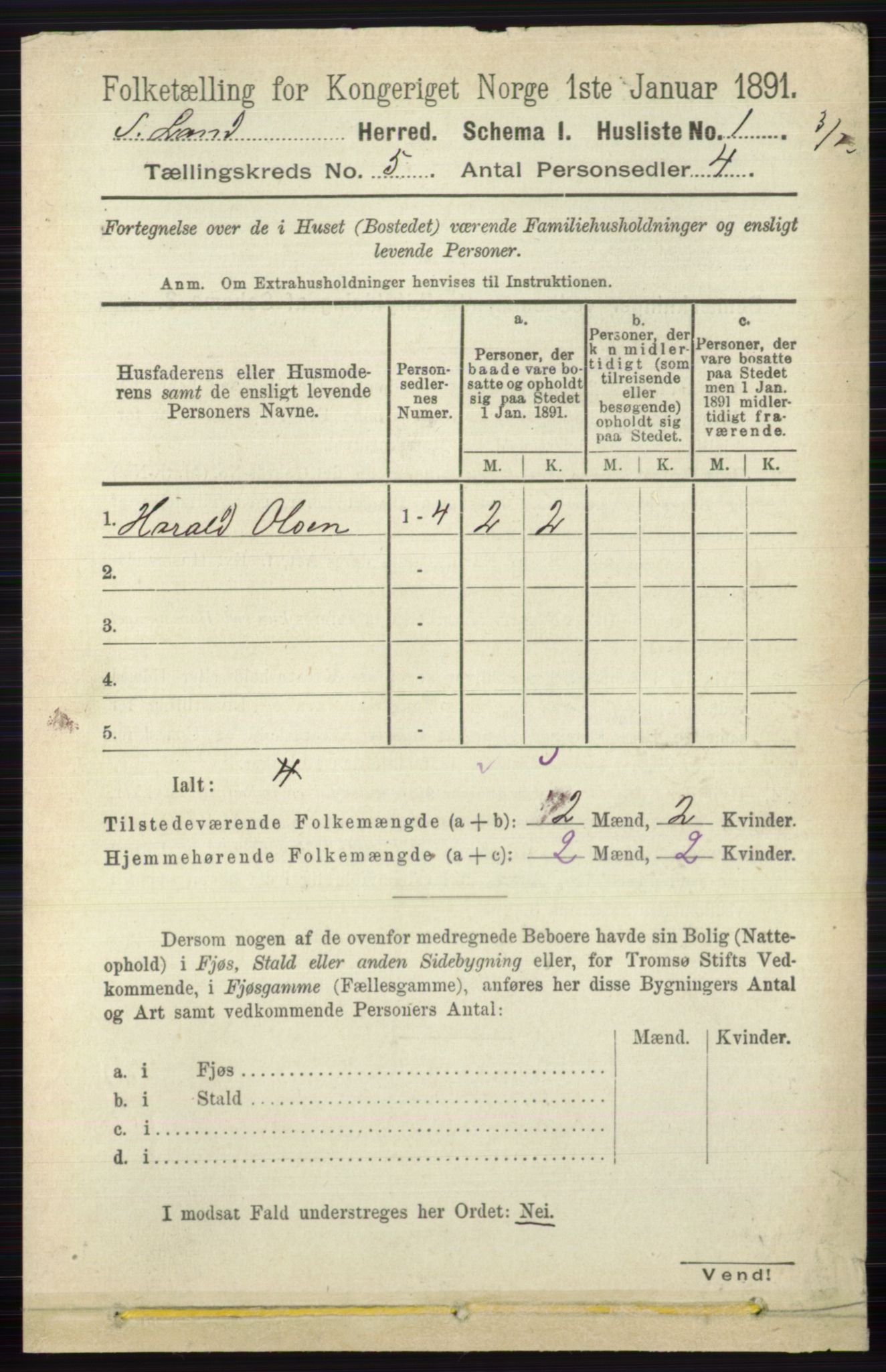 RA, Folketelling 1891 for 0536 Søndre Land herred, 1891, s. 4658