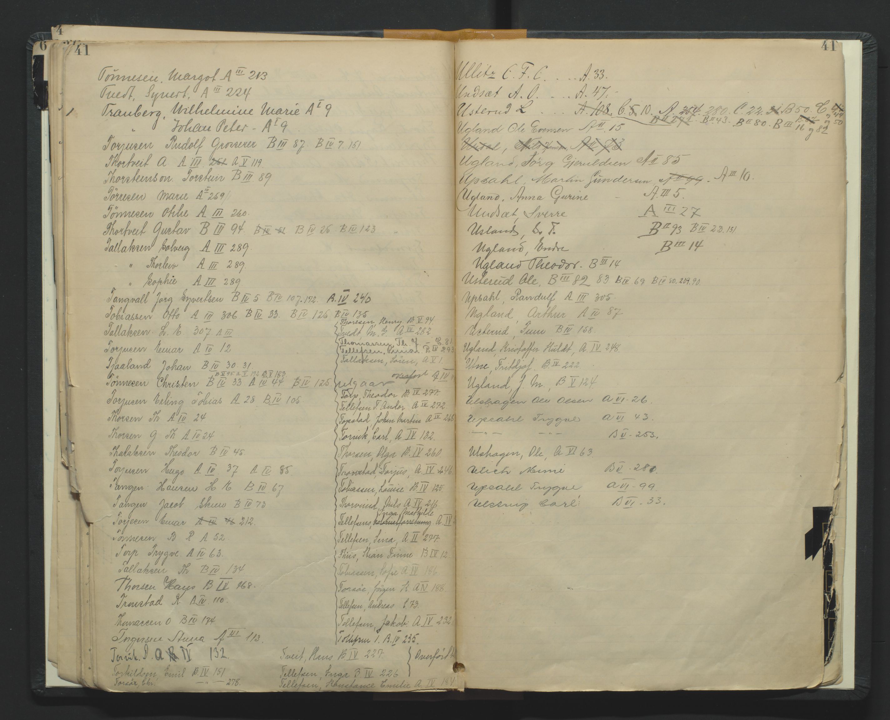 Kristiansand byrett, AV/SAK-1223-0001/K/Kb/L0016: Register til firmaregister A, B og C nr. 1, 1891-1943, s. 41
