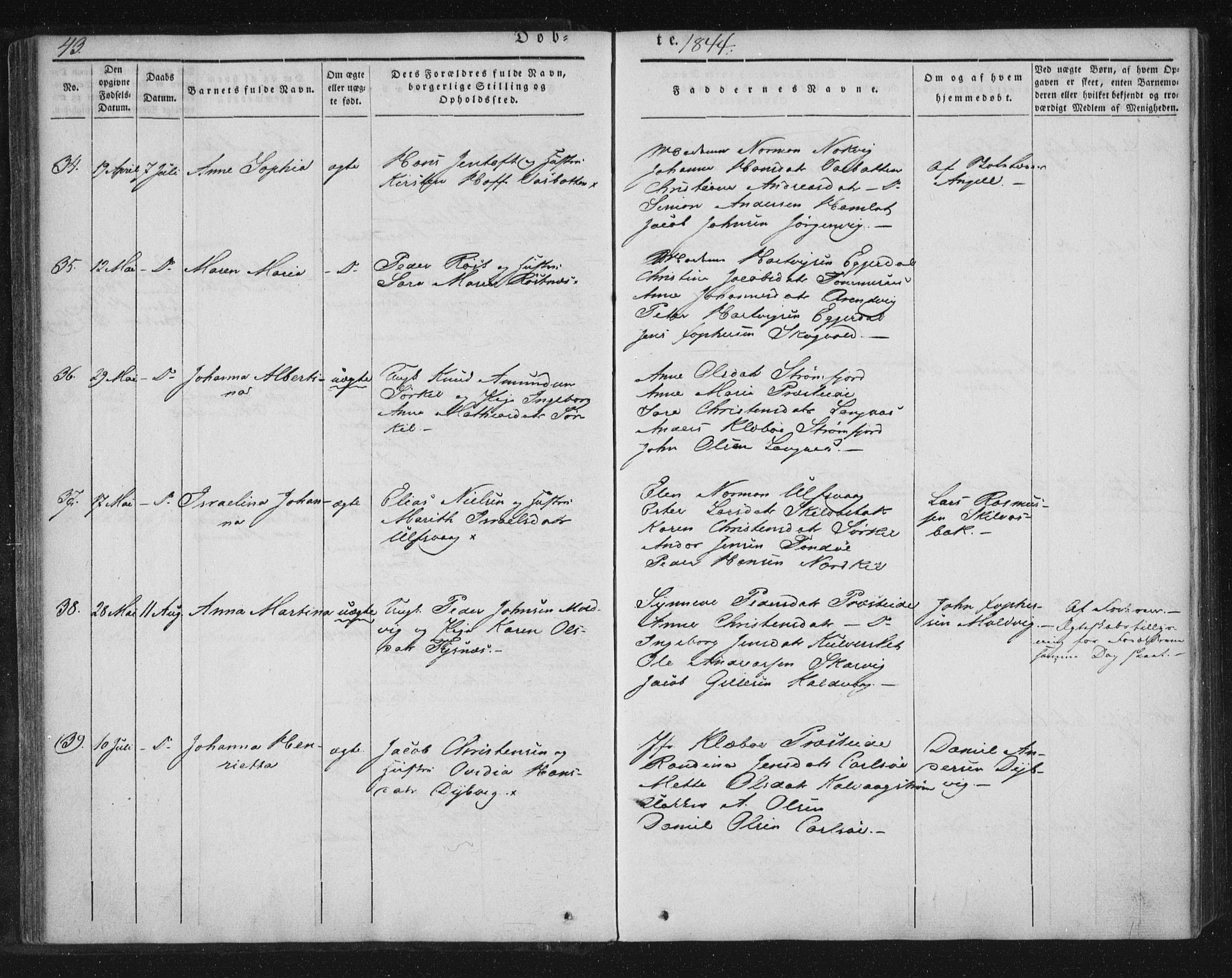 Ministerialprotokoller, klokkerbøker og fødselsregistre - Nordland, AV/SAT-A-1459/859/L0843: Ministerialbok nr. 859A03, 1840-1848, s. 43