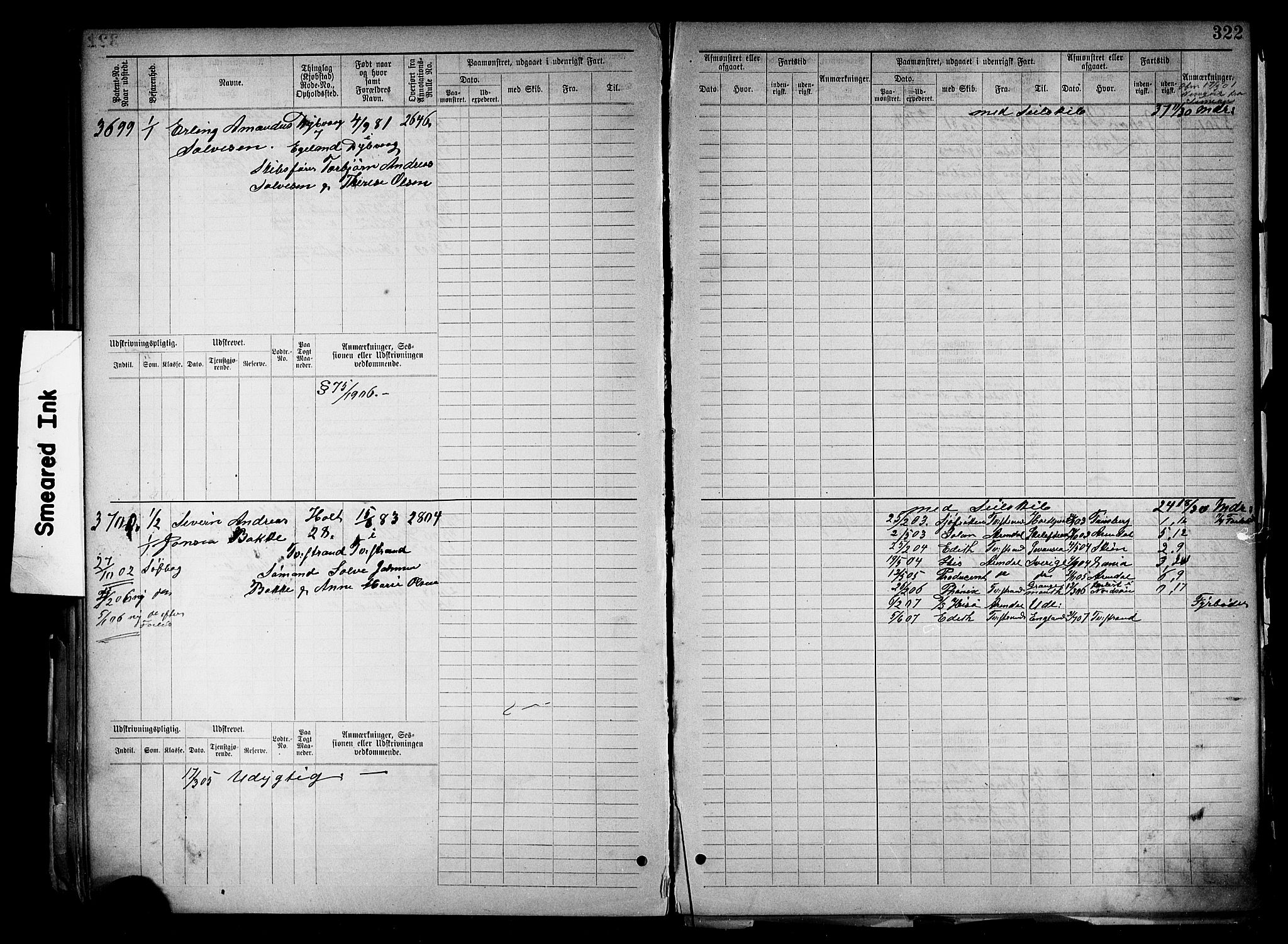 Tvedestrand mønstringskrets, SAK/2031-0011/F/Fb/L0019: Hovedrulle nr 3057-3818, U-35, 1892-1906, s. 332