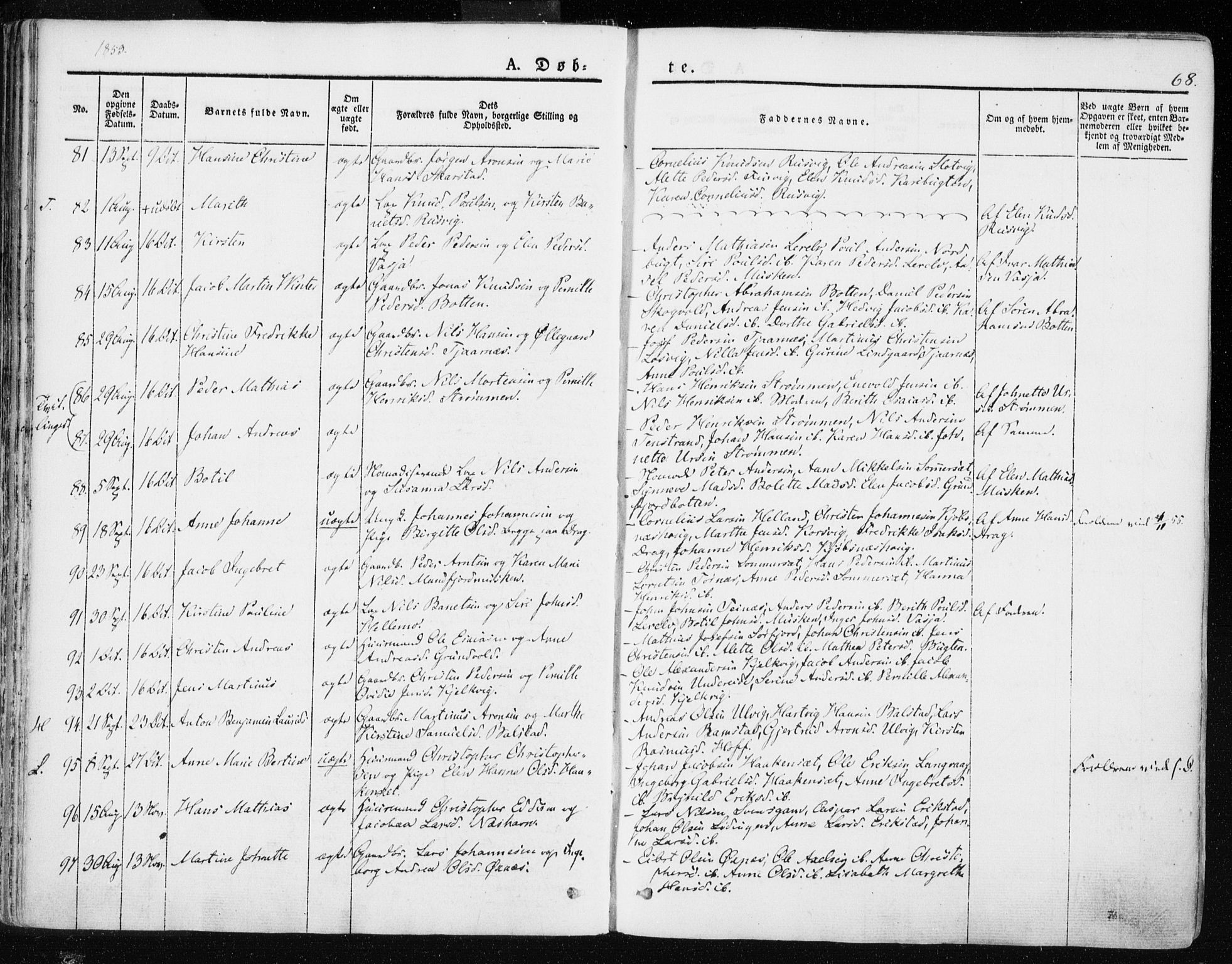 Ministerialprotokoller, klokkerbøker og fødselsregistre - Nordland, AV/SAT-A-1459/872/L1033: Ministerialbok nr. 872A08, 1840-1863, s. 68