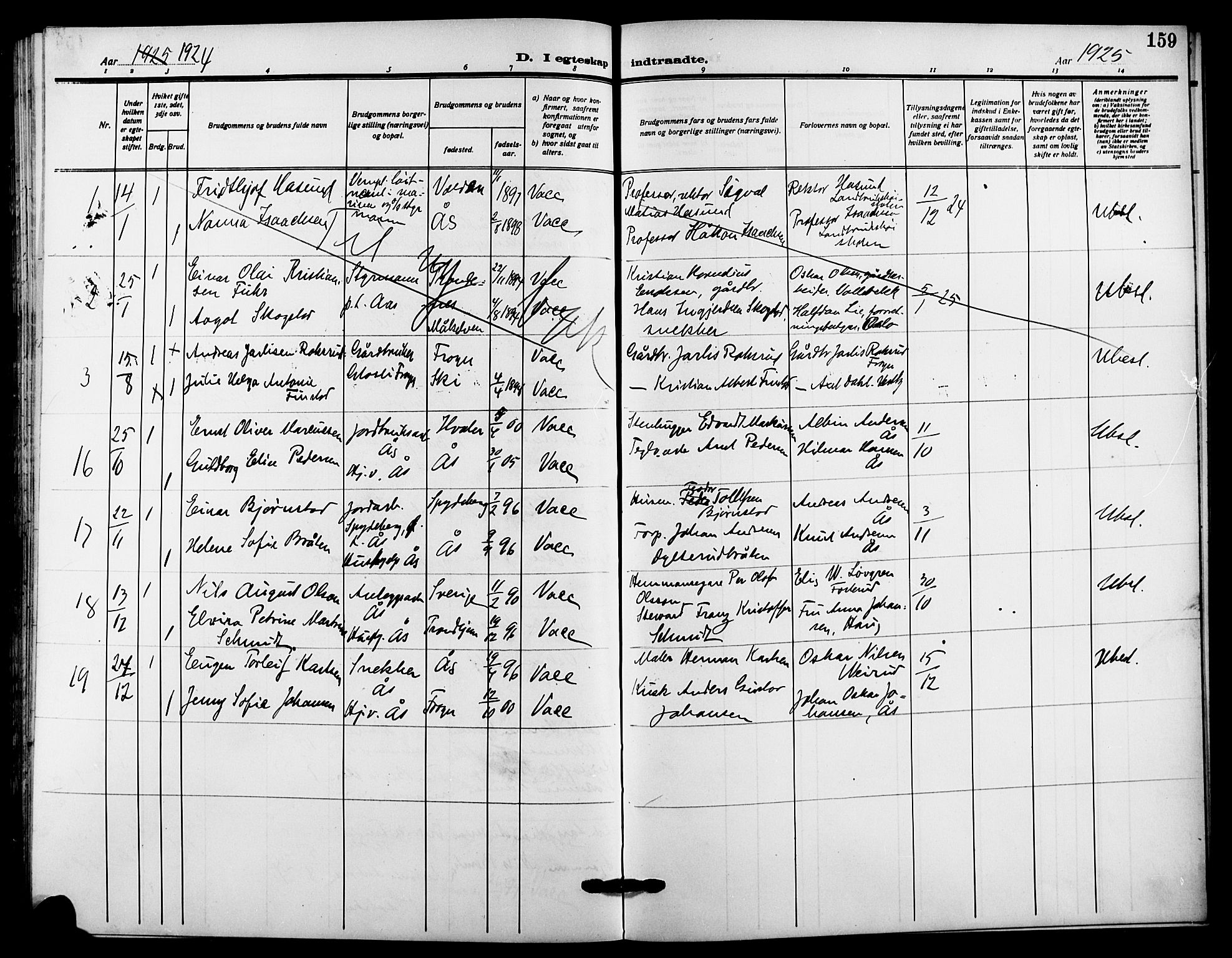 Ås prestekontor Kirkebøker, AV/SAO-A-10894/G/Ga/L0005: Klokkerbok nr. I 5, 1916-1924, s. 159