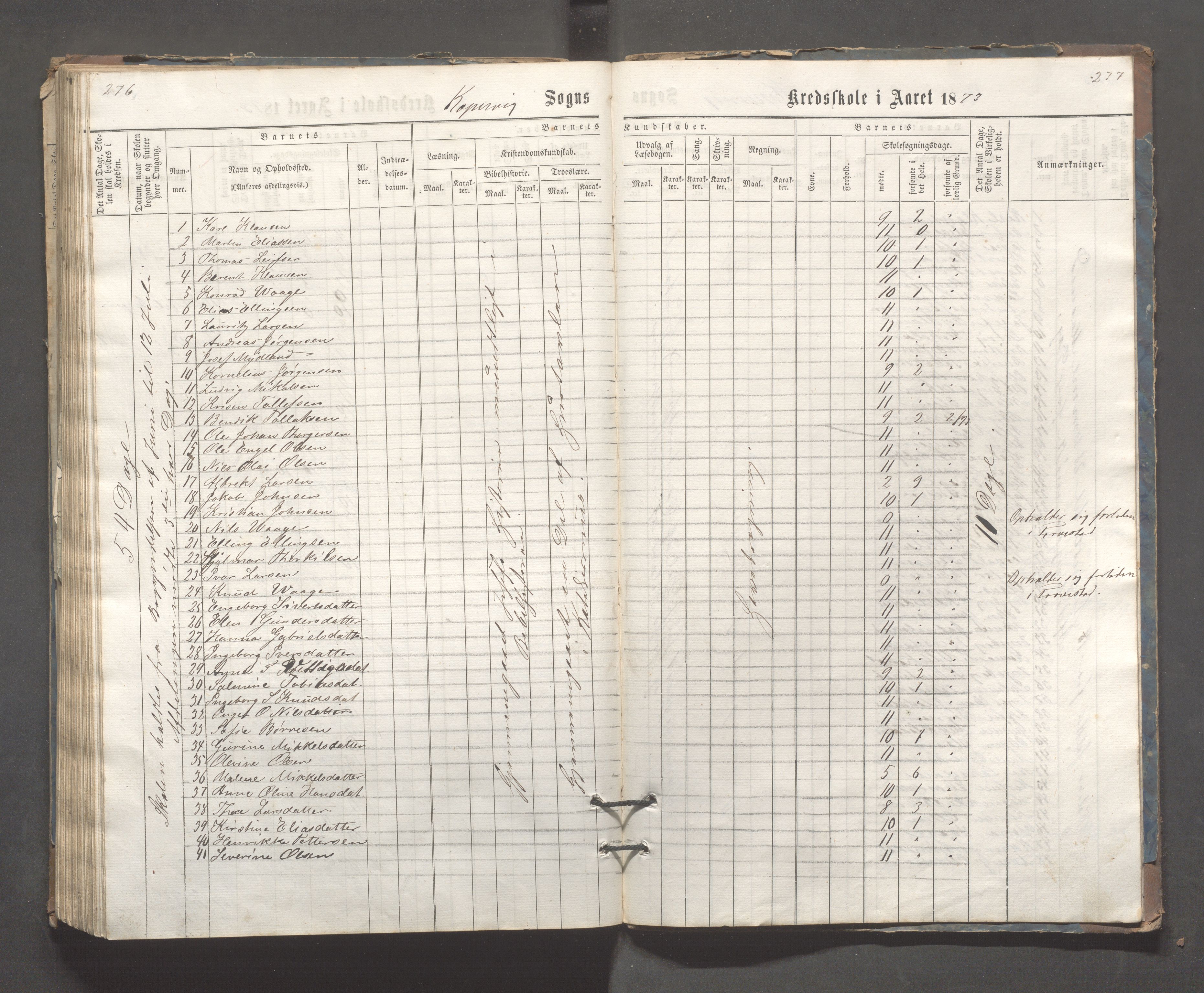 Kopervik Kommune - Kopervik skole, IKAR/K-102472/H/L0006: Skoleprotokoll, 1863-1873, s. 276-277