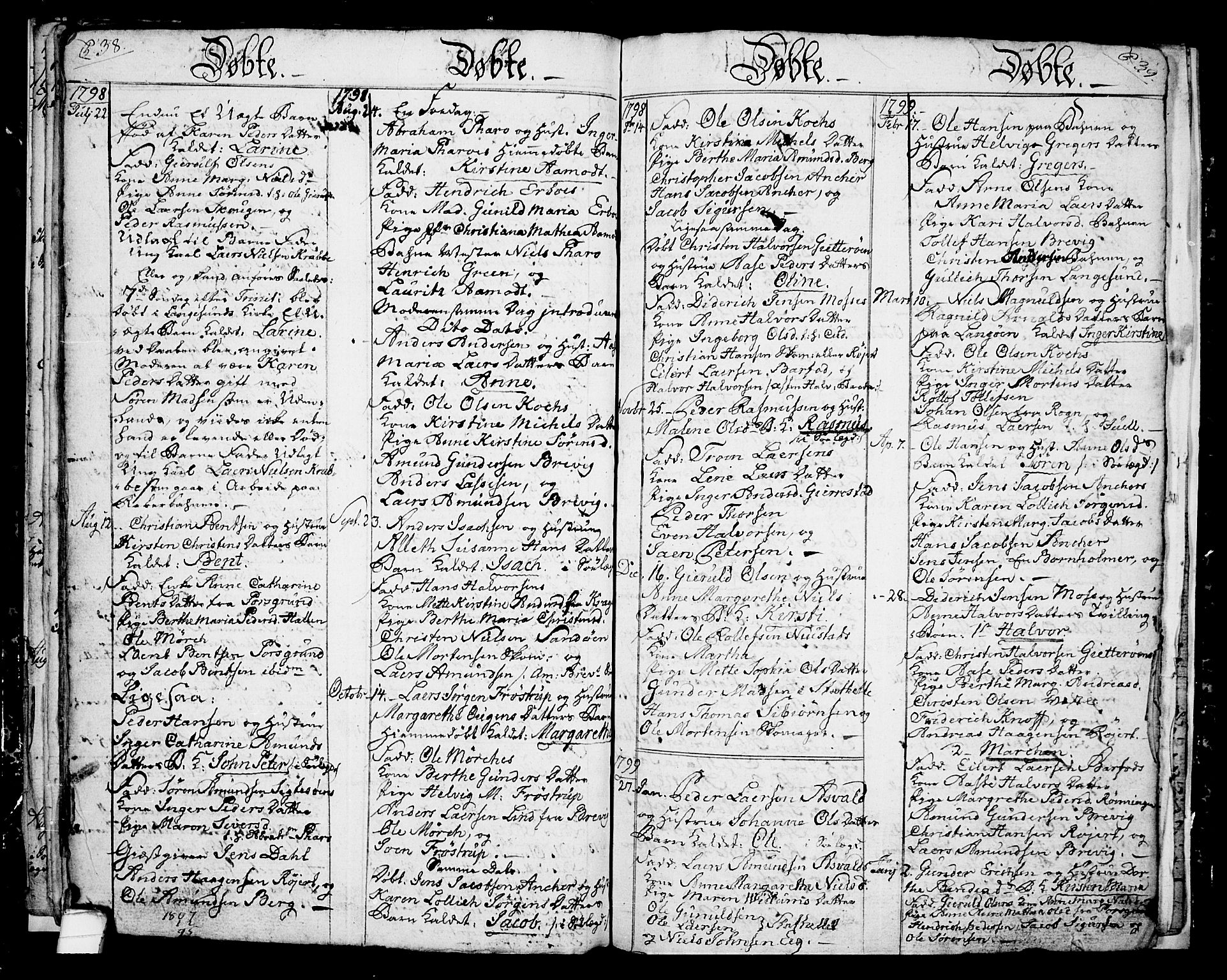 Langesund kirkebøker, AV/SAKO-A-280/G/Ga/L0001: Klokkerbok nr. 1, 1783-1801, s. 38-39