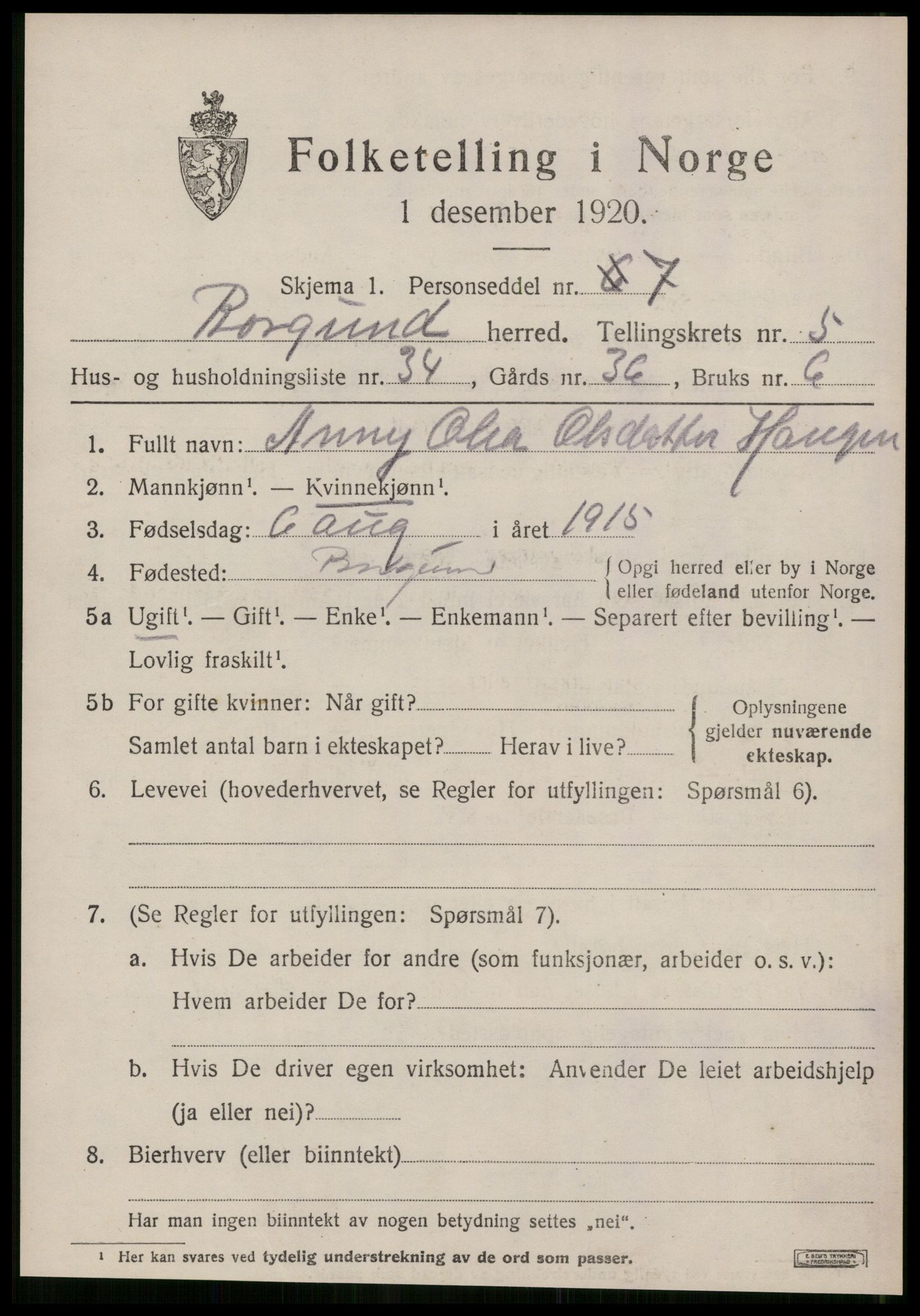 SAT, Folketelling 1920 for 1531 Borgund herred, 1920, s. 4960