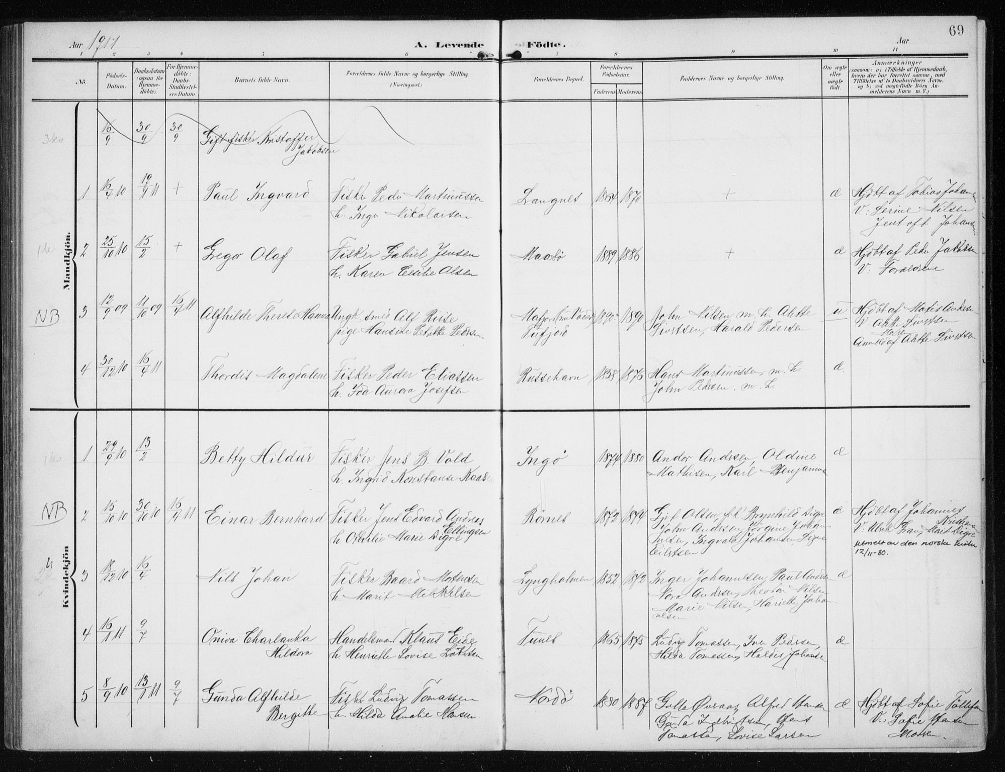 Måsøy sokneprestkontor, AV/SATØ-S-1348/H/Ha/L0009kirke: Ministerialbok nr. 9, 1903-1914, s. 69