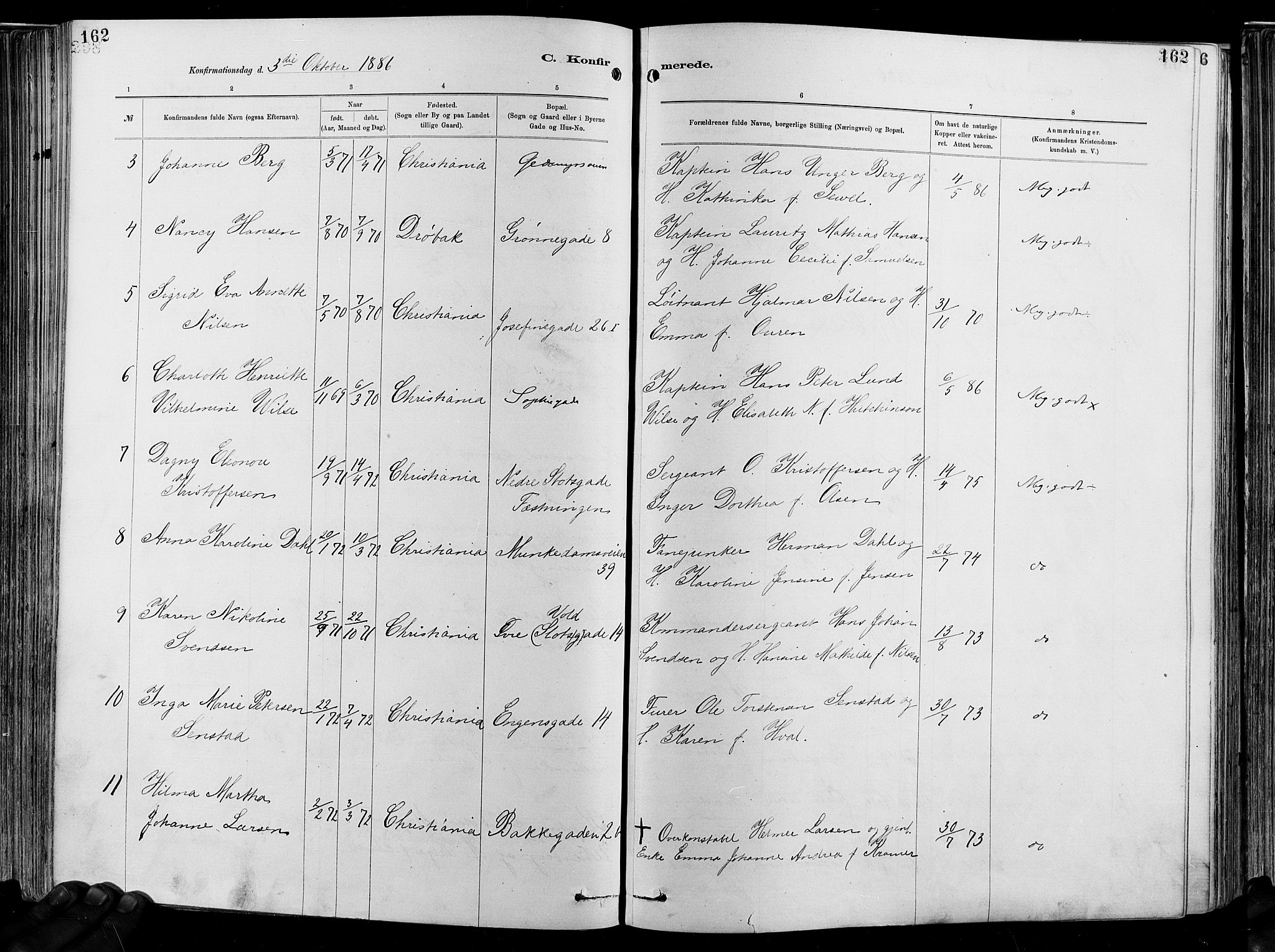 Garnisonsmenigheten Kirkebøker, SAO/A-10846/F/Fa/L0012: Ministerialbok nr. 12, 1880-1893, s. 162
