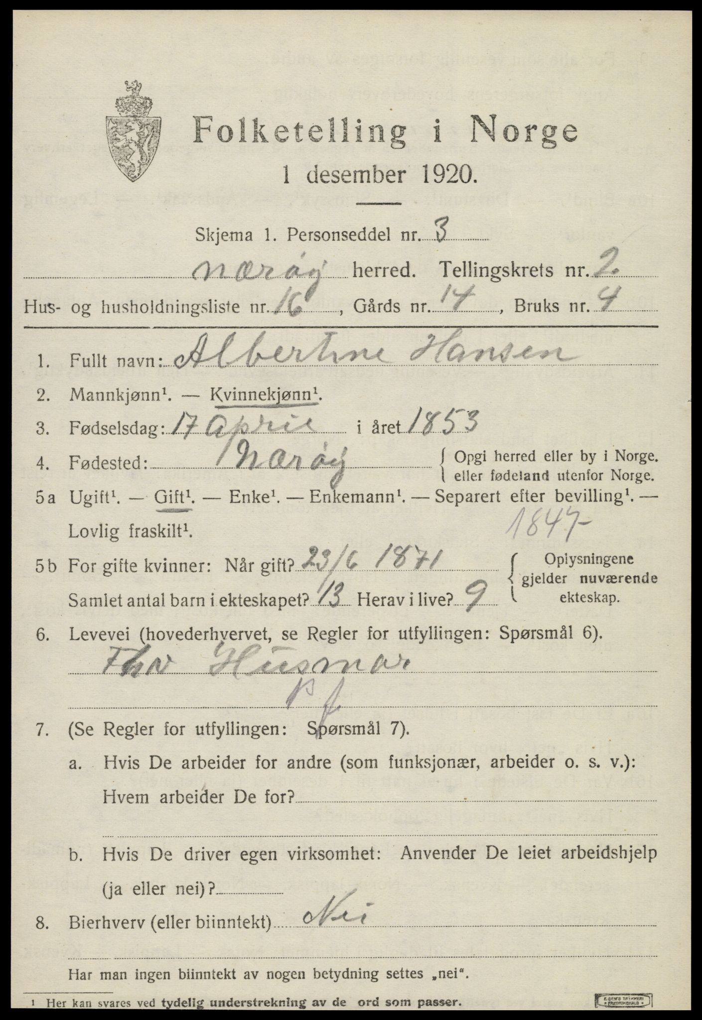 SAT, Folketelling 1920 for 1751 Nærøy herred, 1920, s. 1463