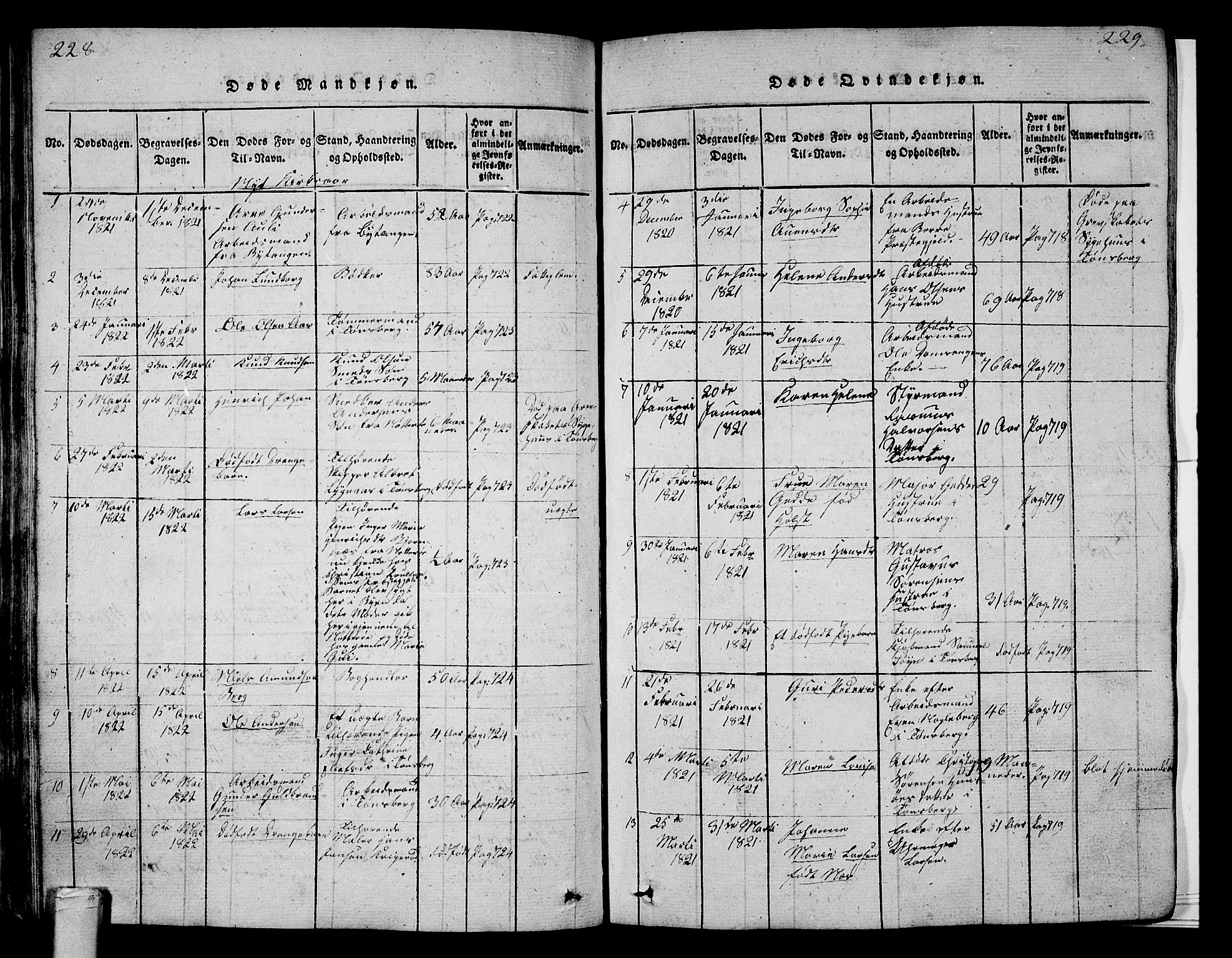 Tønsberg kirkebøker, AV/SAKO-A-330/G/Ga/L0001: Klokkerbok nr. 1, 1813-1826, s. 228-229