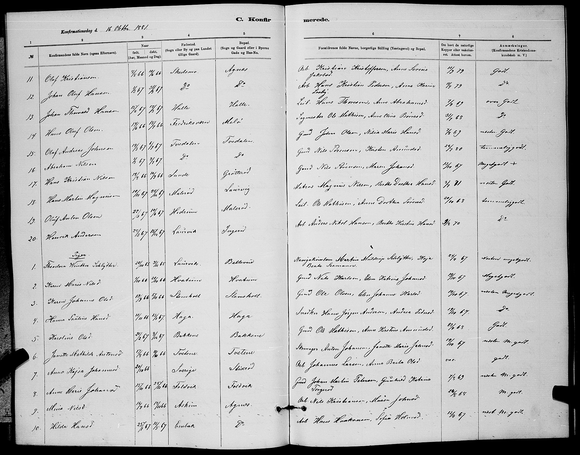 Brunlanes kirkebøker, AV/SAKO-A-342/G/Ga/L0003: Klokkerbok nr. I 3, 1877-1898
