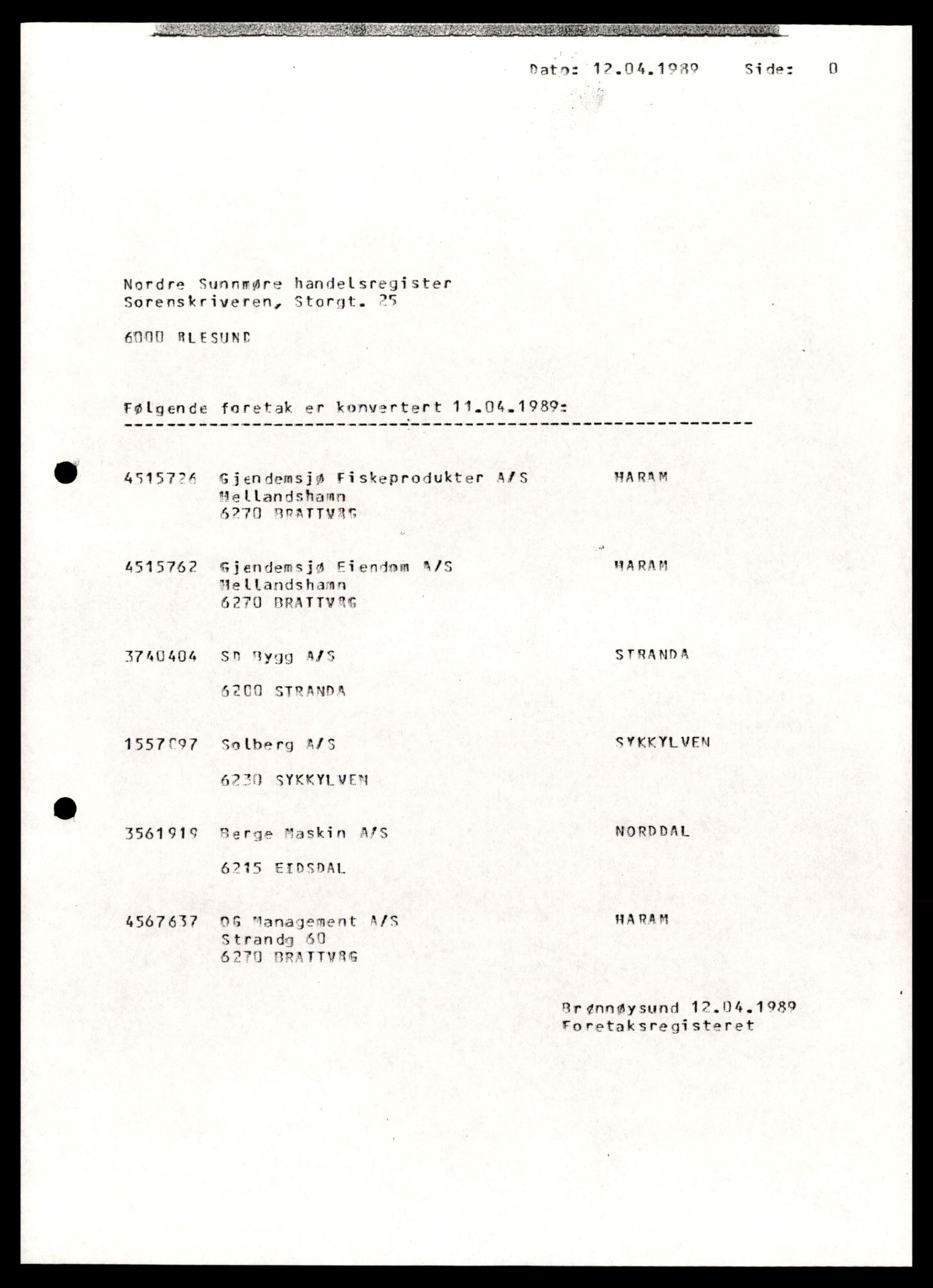 Nordre Sunnmøre sorenskriveri, SAT/A-0006/2/J/Jd/Jde/L0045: Bilag. Aksjeselskap, Sd-Sk, 1944-1990, s. 1