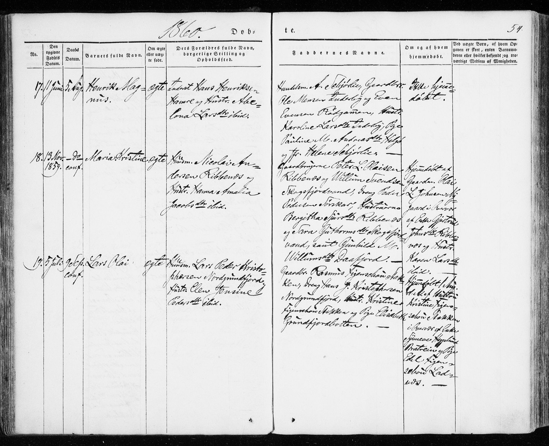 Karlsøy sokneprestembete, AV/SATØ-S-1299/H/Ha/Haa/L0009kirke: Ministerialbok nr. 9, 1838-1867, s. 54