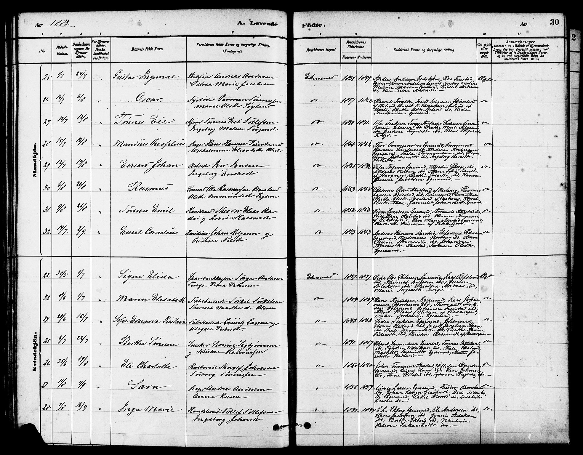 Eigersund sokneprestkontor, AV/SAST-A-101807/S08/L0015: Ministerialbok nr. A 15, 1879-1892, s. 30