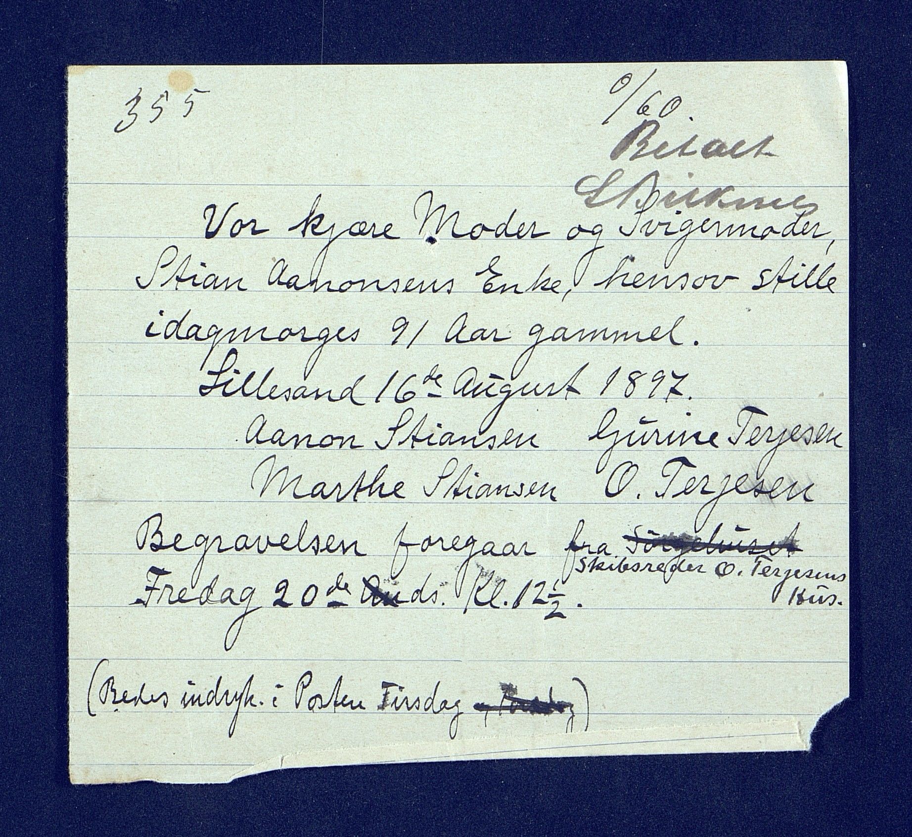 O. Terjesens rederi, AAKS/PA-2525/R/R02/L0001: Regnskapsbilag, 1884-1898