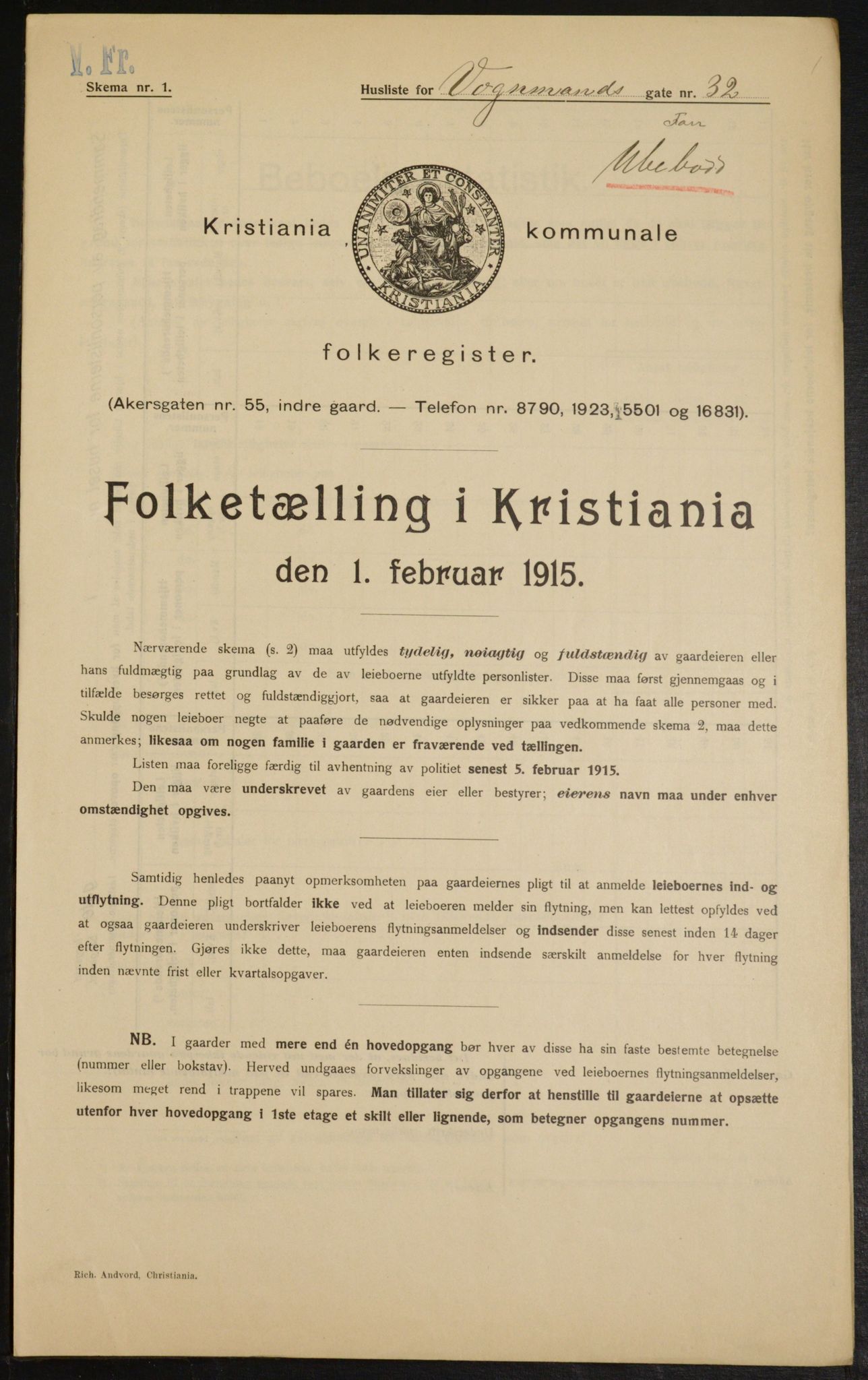 OBA, Kommunal folketelling 1.2.1915 for Kristiania, 1915, s. 124825