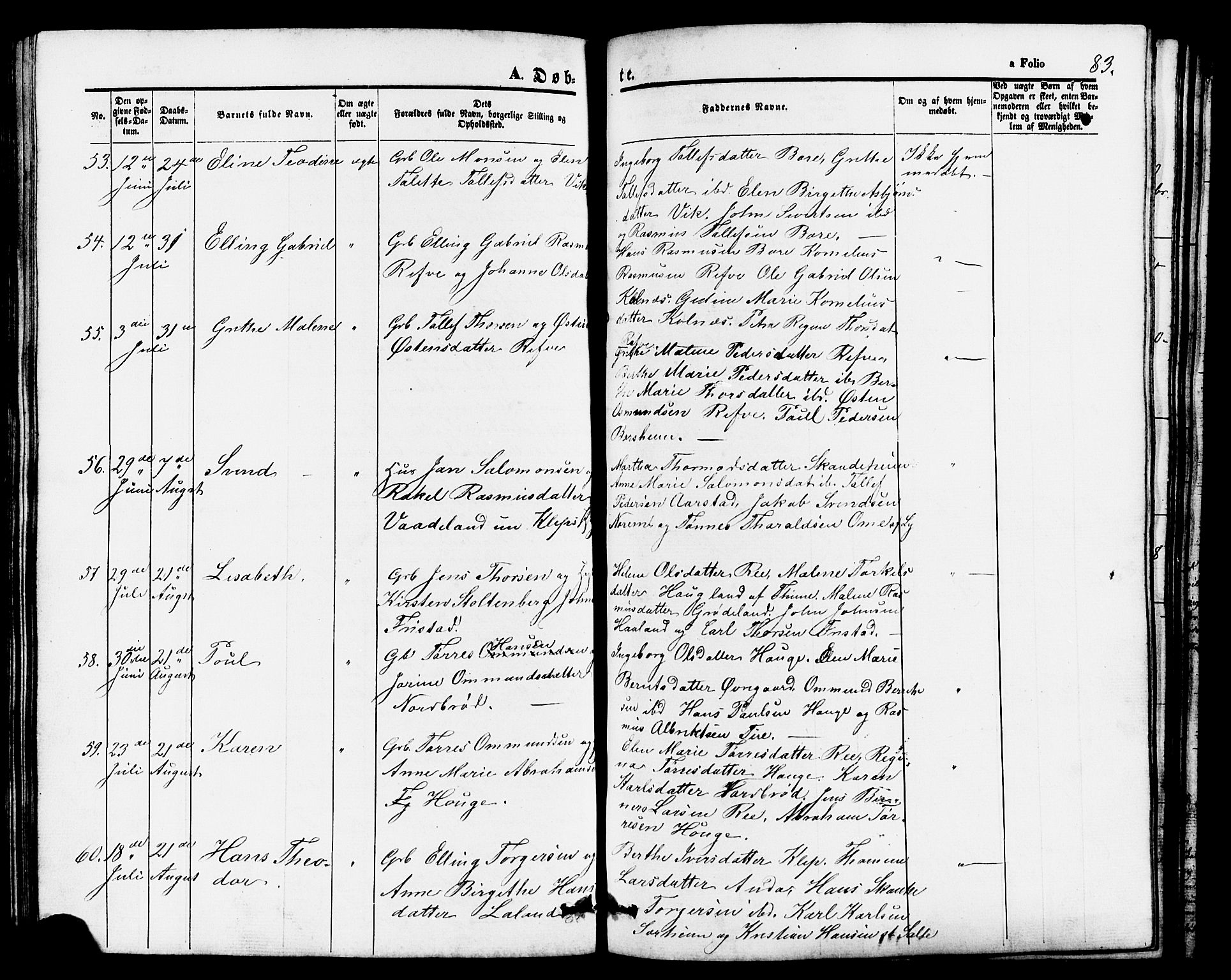 Klepp sokneprestkontor, AV/SAST-A-101803/001/3/30BB/L0002: Klokkerbok nr. B 2, 1860-1875, s. 83