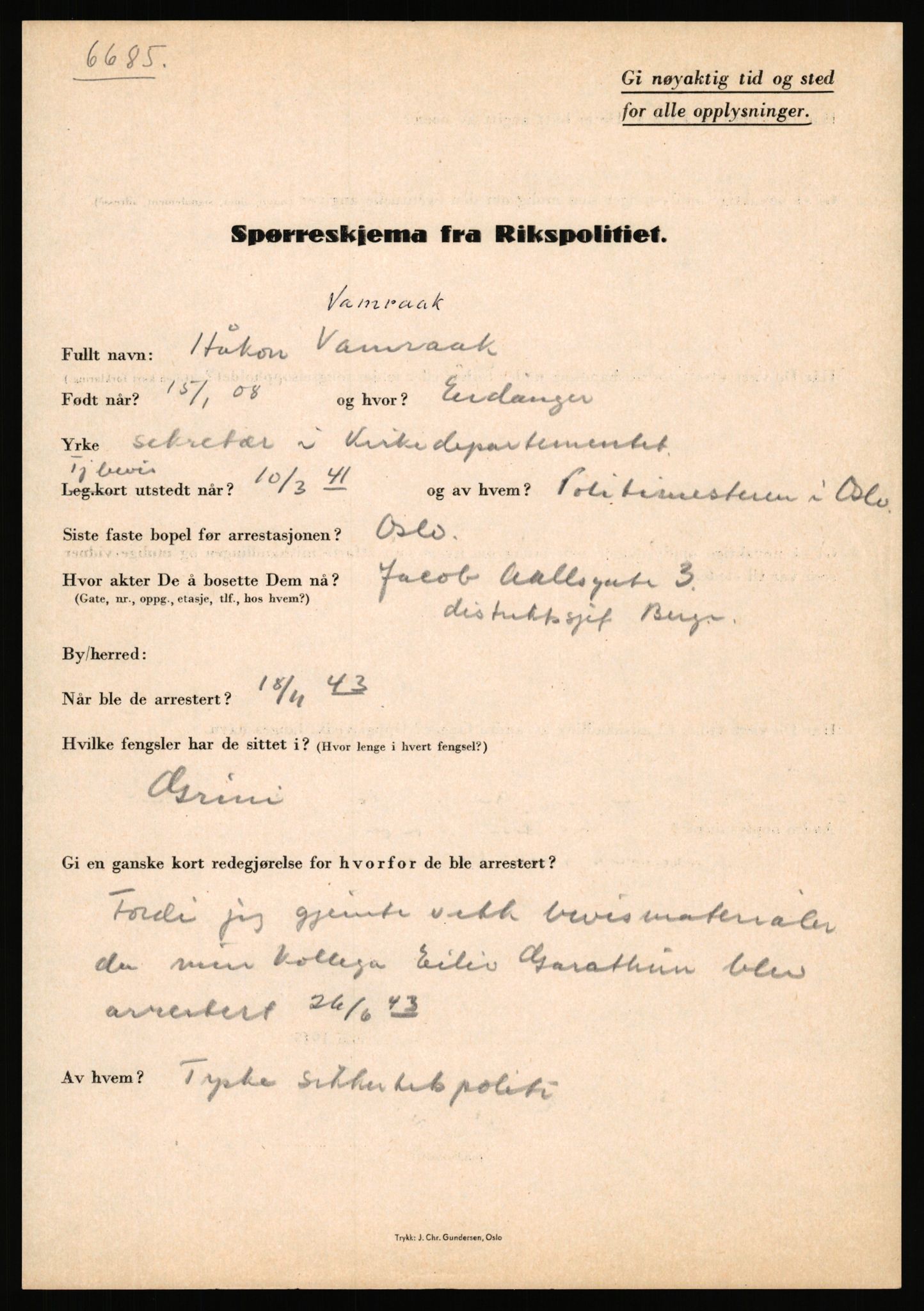 Rikspolitisjefen, AV/RA-S-1560/L/L0017: Tidemann, Hermann G. - Veum, Tjostolv, 1940-1945, s. 872