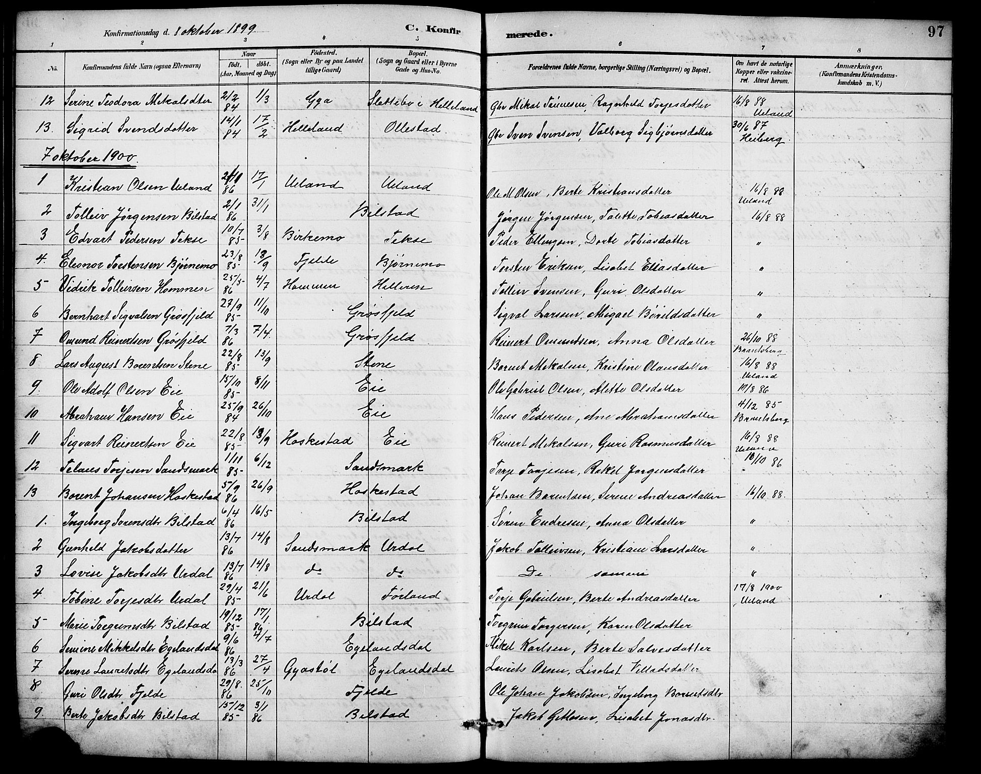 Lund sokneprestkontor, AV/SAST-A-101809/S07/L0007: Klokkerbok nr. B 7, 1890-1925, s. 97