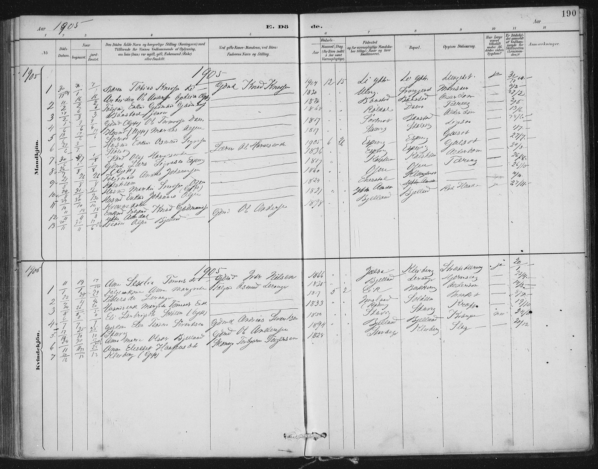 Nedstrand sokneprestkontor, AV/SAST-A-101841/01/IV: Ministerialbok nr. A 12, 1887-1915, s. 190