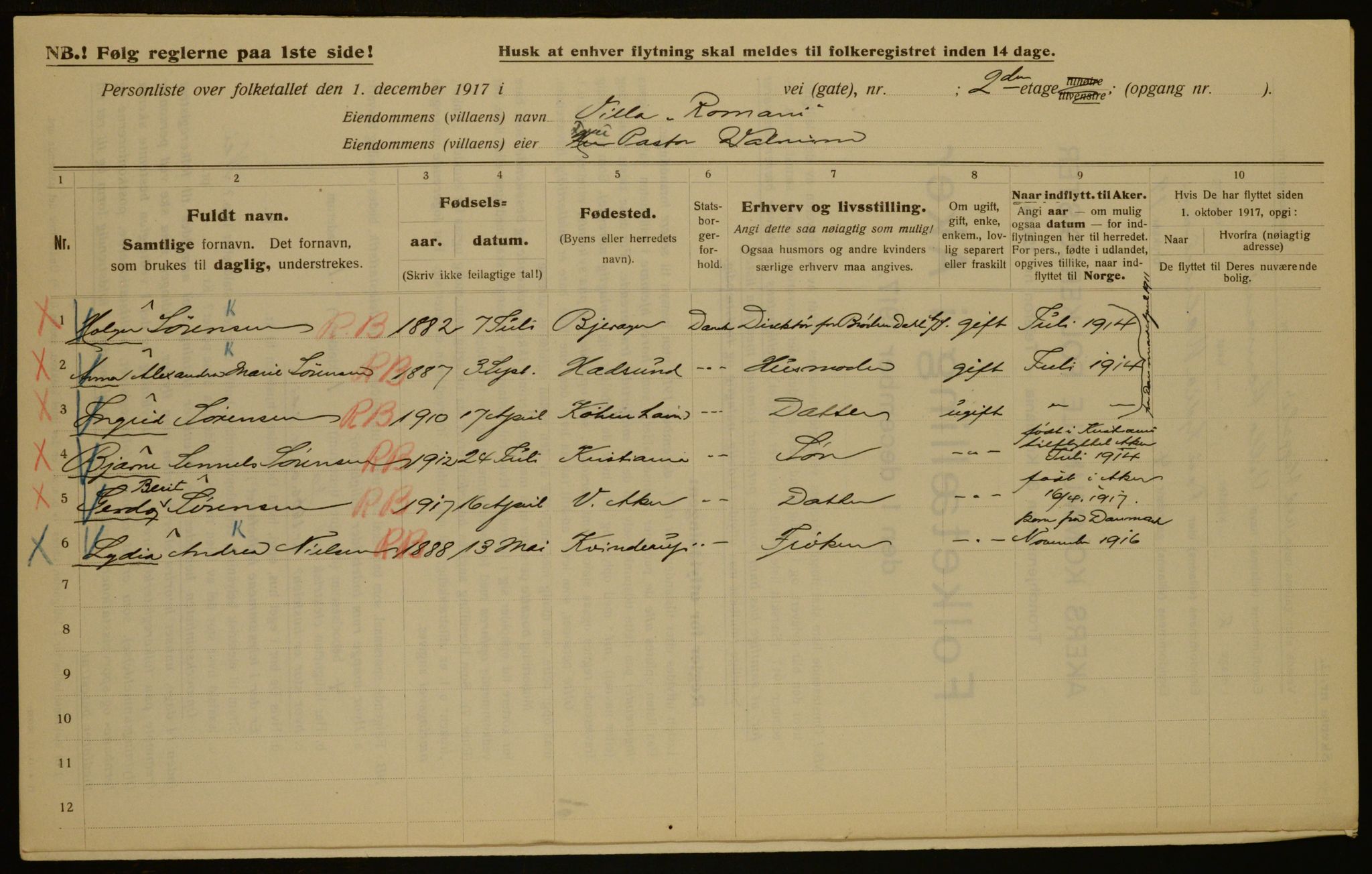 OBA, Kommunal folketelling 1.12.1917 for Aker, 1917, s. 40