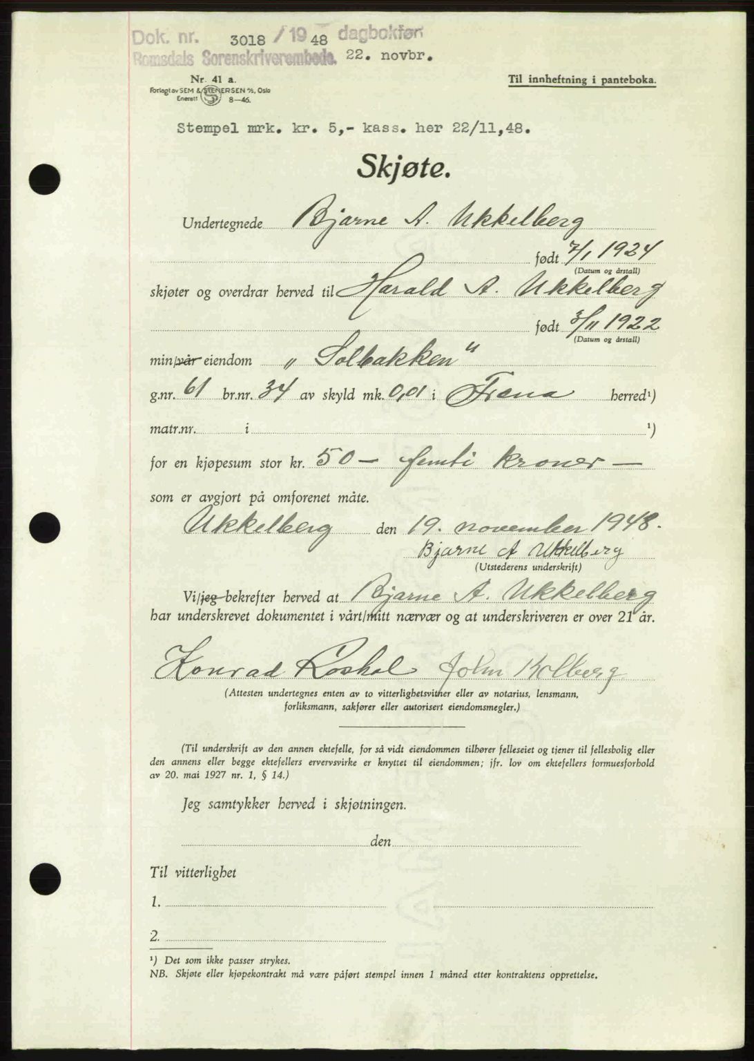 Romsdal sorenskriveri, SAT/A-4149/1/2/2C: Pantebok nr. A27, 1948-1948, Dagboknr: 3018/1948
