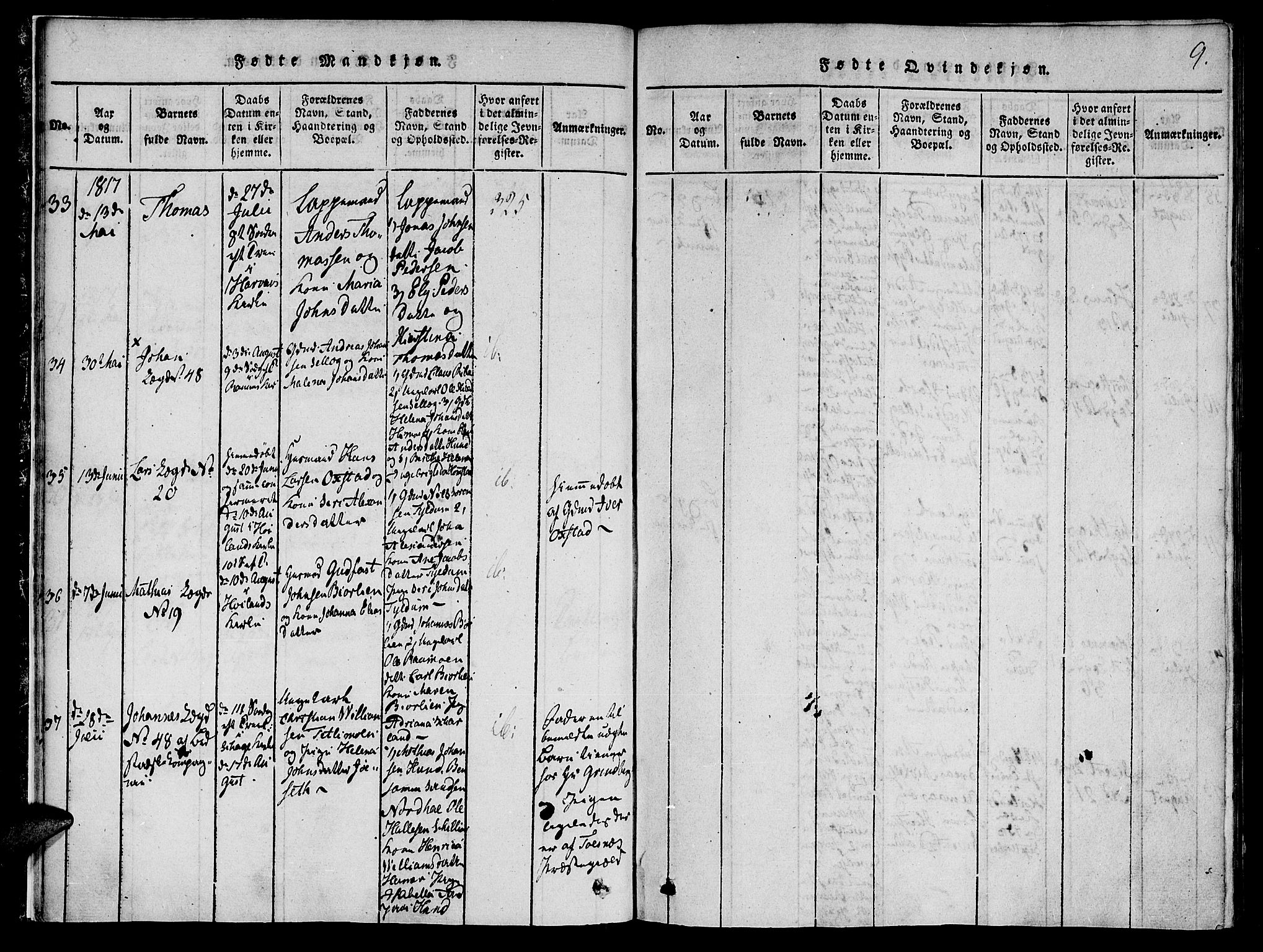 Ministerialprotokoller, klokkerbøker og fødselsregistre - Nord-Trøndelag, AV/SAT-A-1458/764/L0559: Klokkerbok nr. 764C01, 1816-1824, s. 9