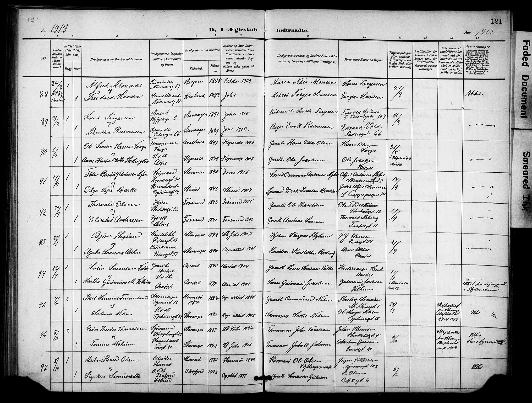 St. Johannes sokneprestkontor, AV/SAST-A-101814/001/30/30BB/L0005: Klokkerbok nr. B 5, 1901-1917, s. 121