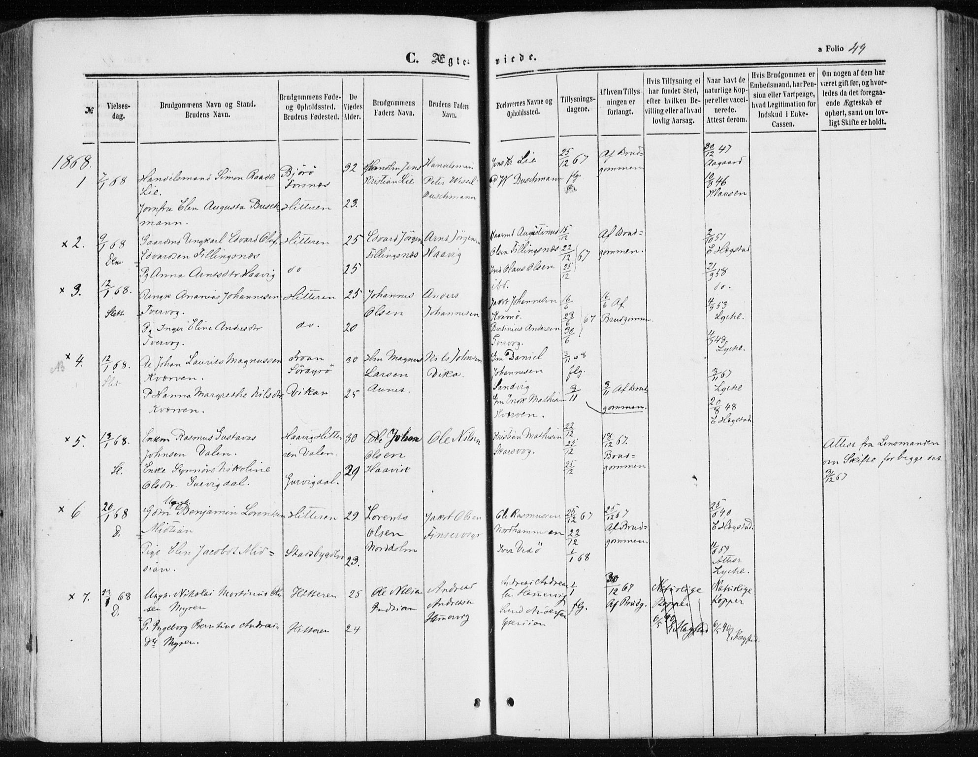 Ministerialprotokoller, klokkerbøker og fødselsregistre - Sør-Trøndelag, SAT/A-1456/634/L0531: Ministerialbok nr. 634A07, 1861-1870, s. 49